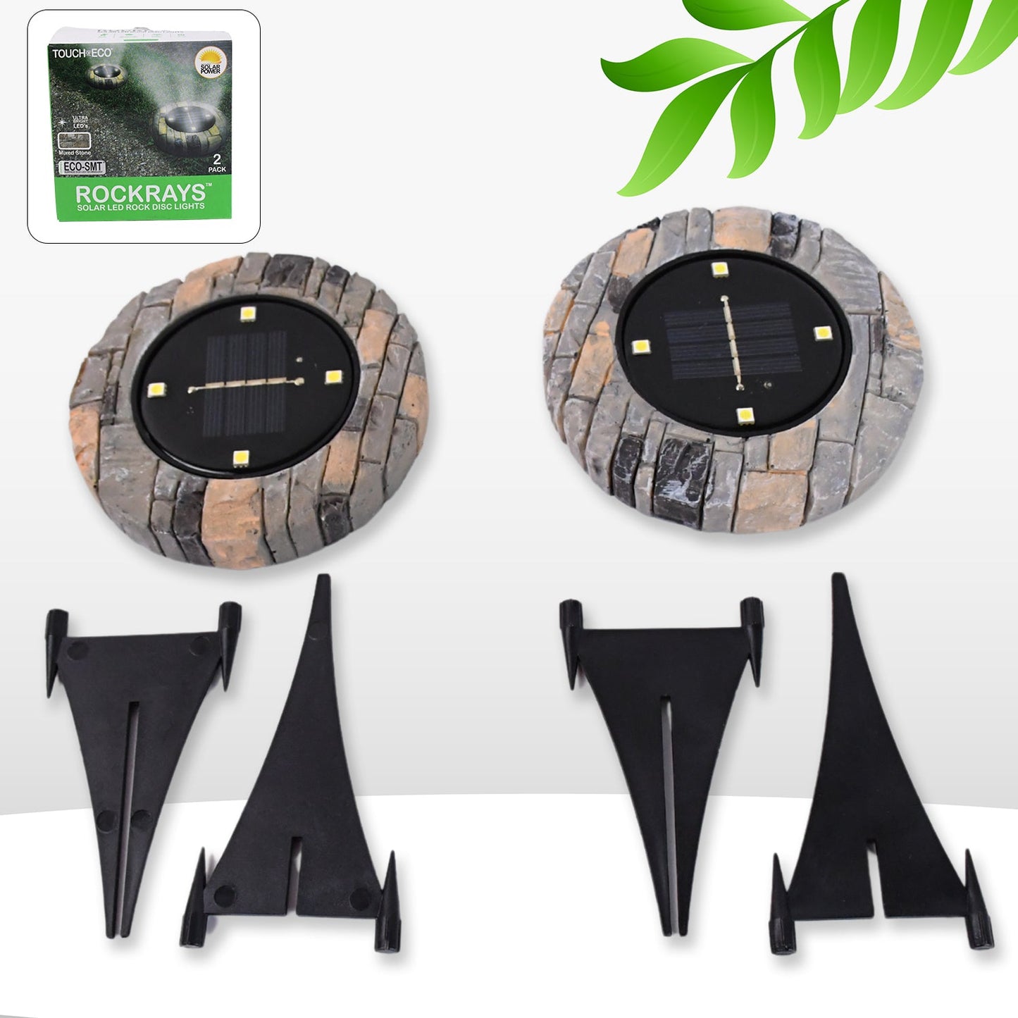Disk Lights Slate – 2 Pc Heavy-Duty Solar Pathway Lights with 4 LEDs, Weatherproof & Auto On/Off