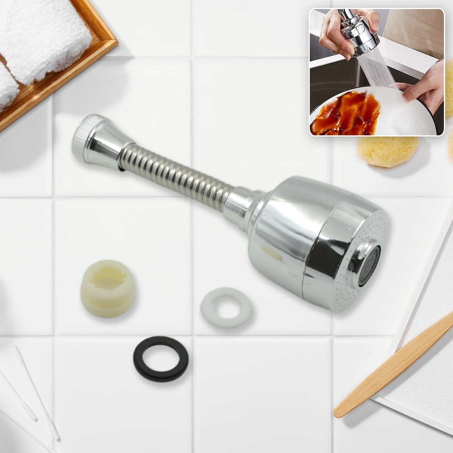 360° Rotating Faucet Sprayer with Water-Saving Aerator (6 Inch)
