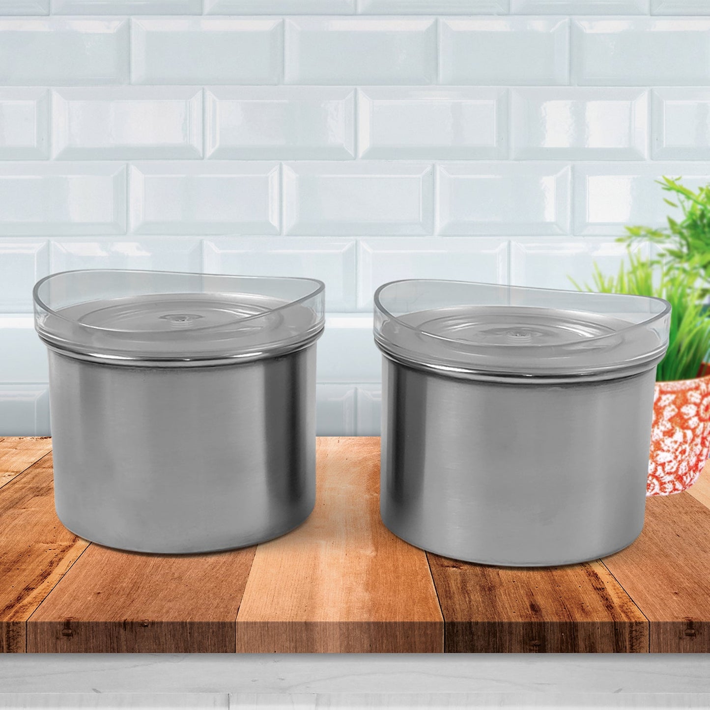 Stainless Steel Airtight Containers with See-Through Lid – 2 Pc (500 ML)