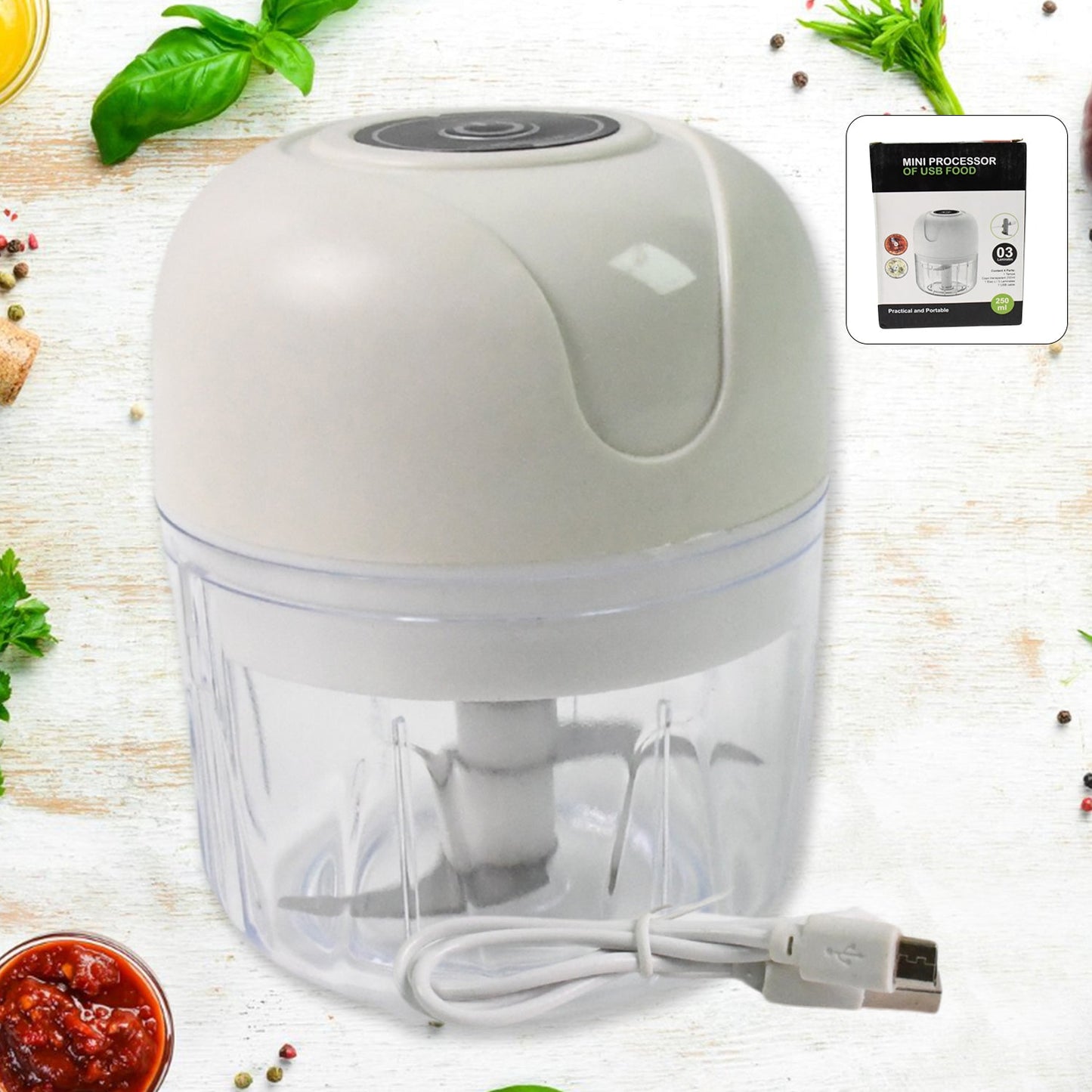 Wireless USB Rechargeable Mini Electric Garlic Chopper (250ml) – Portable Food Processor