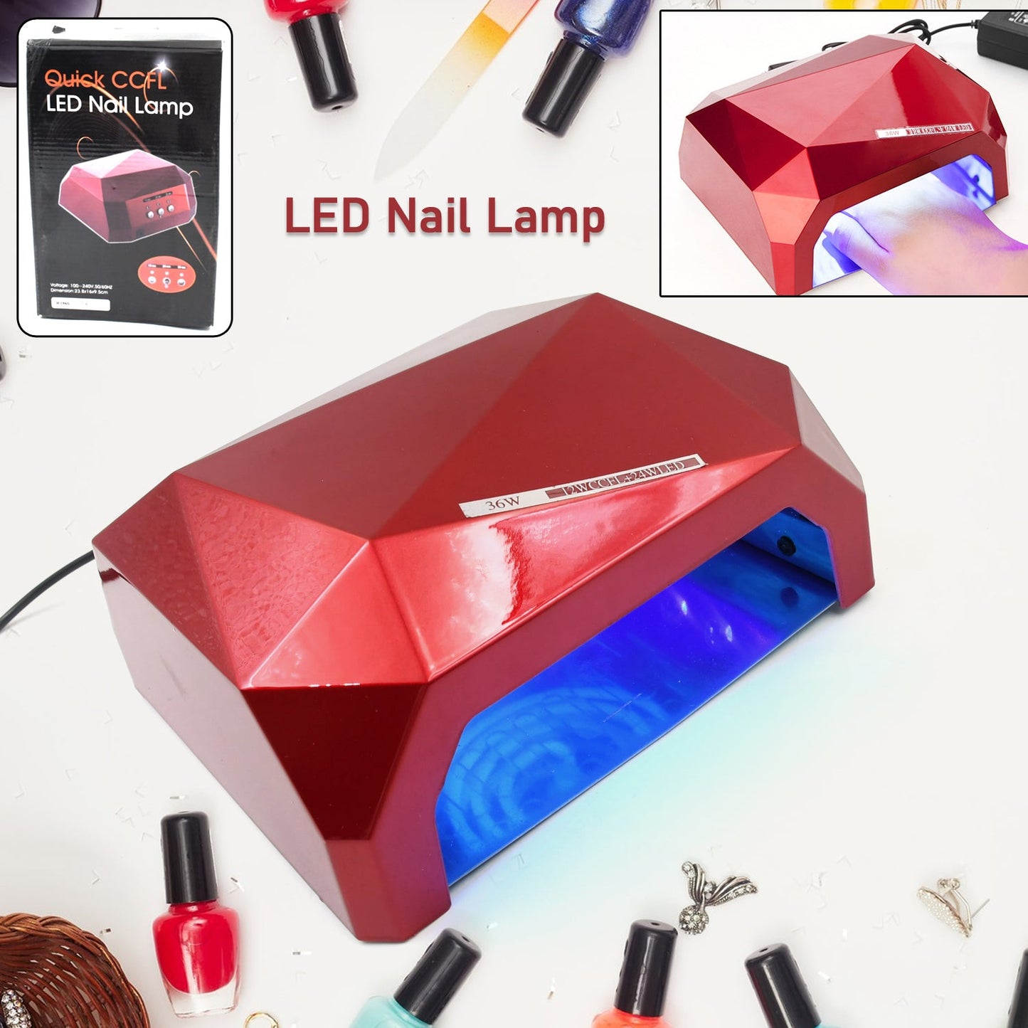 36W LED Nail Dryer Lamp for Gel Polish, Diamond-Shaped UV/LED Curing Light for Manicure & Pedicure