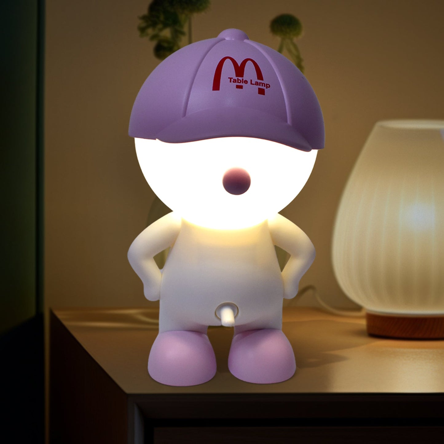 Cartoon LED Desk Night Light – USB Rechargeable with Head Cap