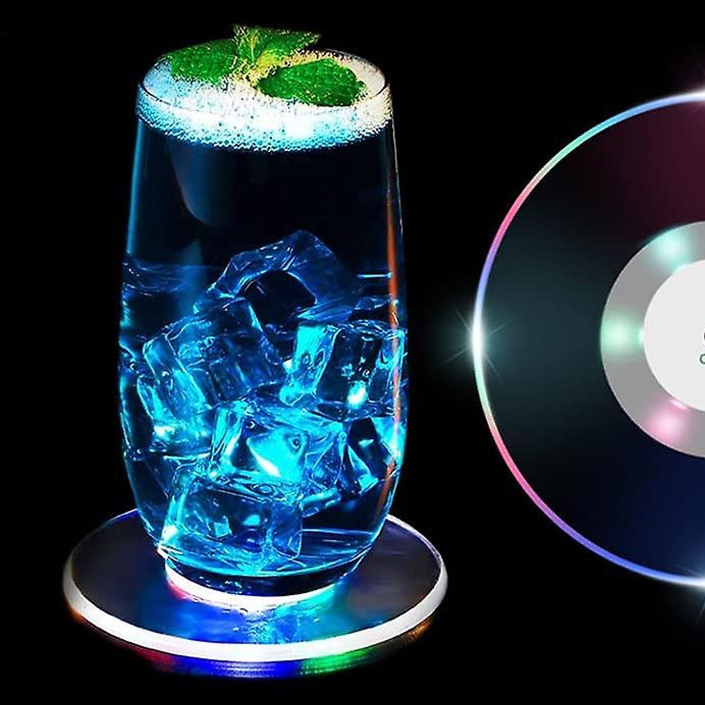 Colorful LED Cocktail Coaster – Ultra-Thin Round Light-Up Drink Coaster, Waterproof & Non-Slip Luminous Base for Party, Bar, Wedding (1 Pc)
