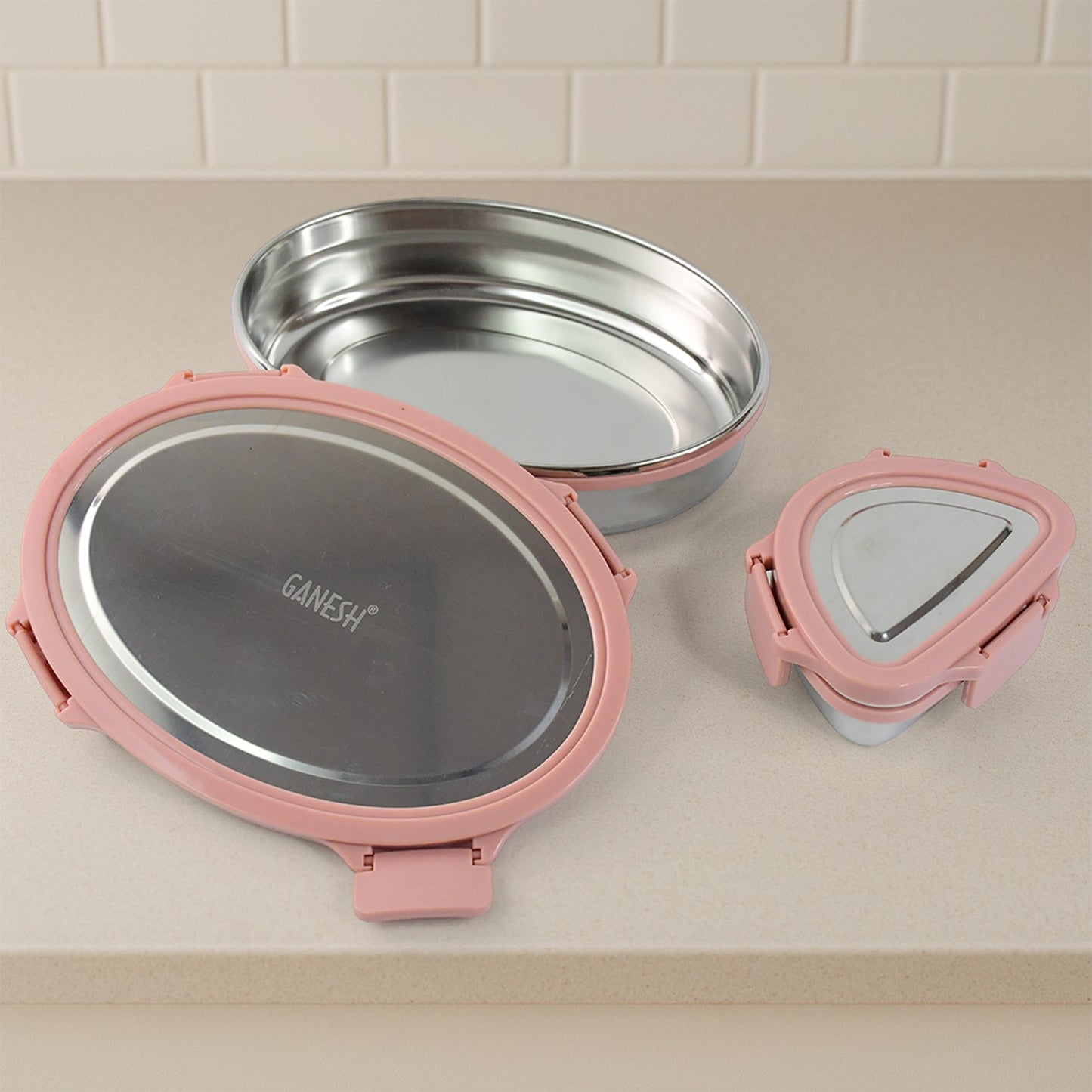 Ganesh Classy 2pc Stainless Steel Lunch Box Set – Oval & Triangle Tiffin