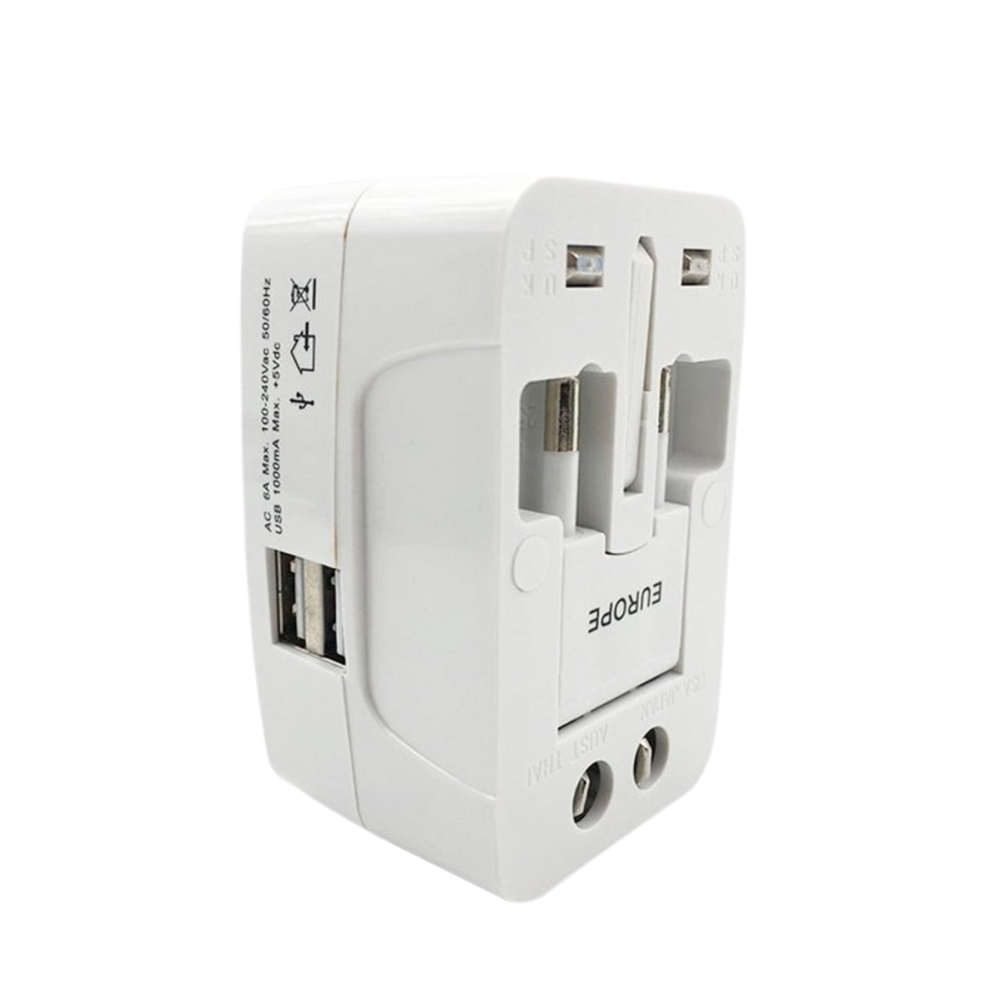 All-in-One Universal Travel Adapter Plug – AU/UK/US/EU with USB Output (1 Pc)