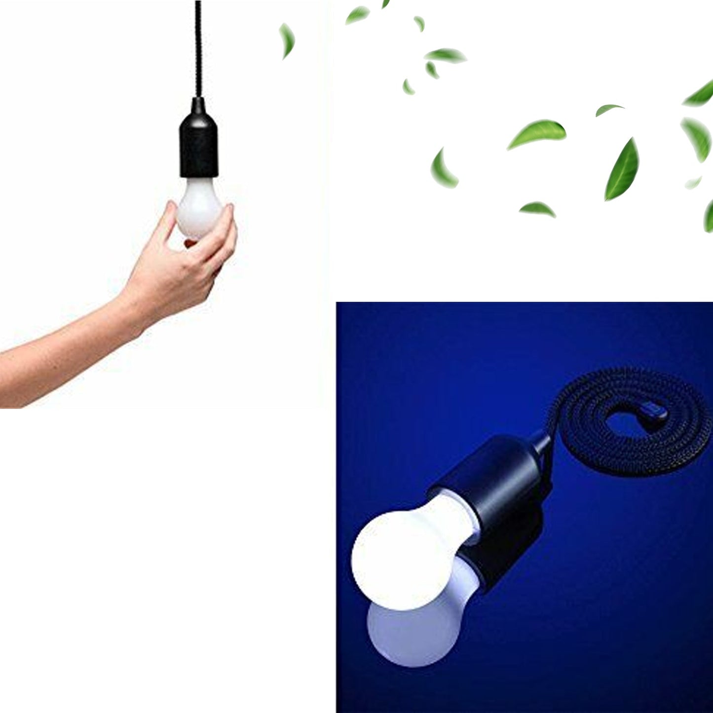 LED Pull Cord Light – Hanging Battery-Operated Bulb (Black, 1 Pc)