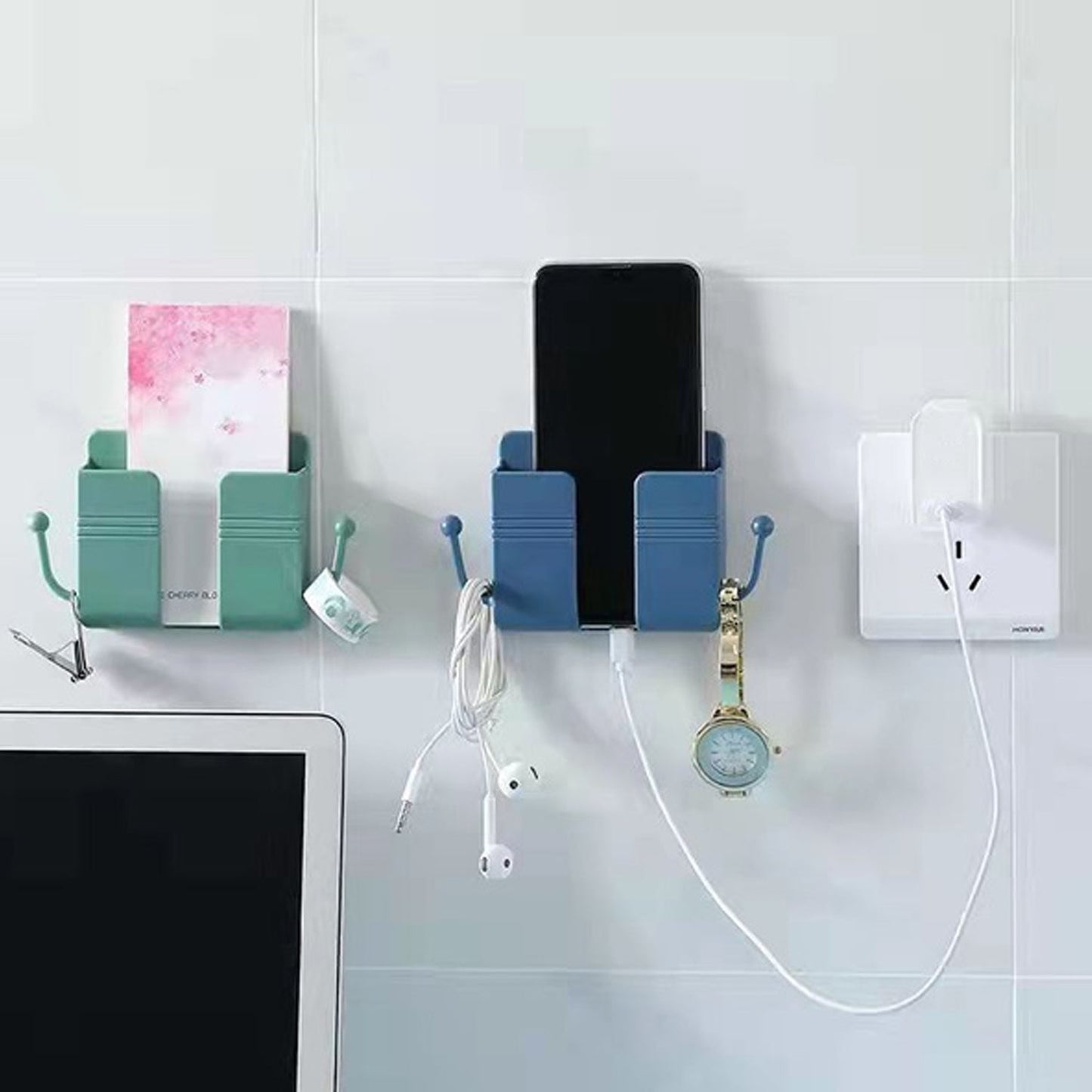 Wall Mount Mobile Stand with Hook – Compact Holder for Home & Office