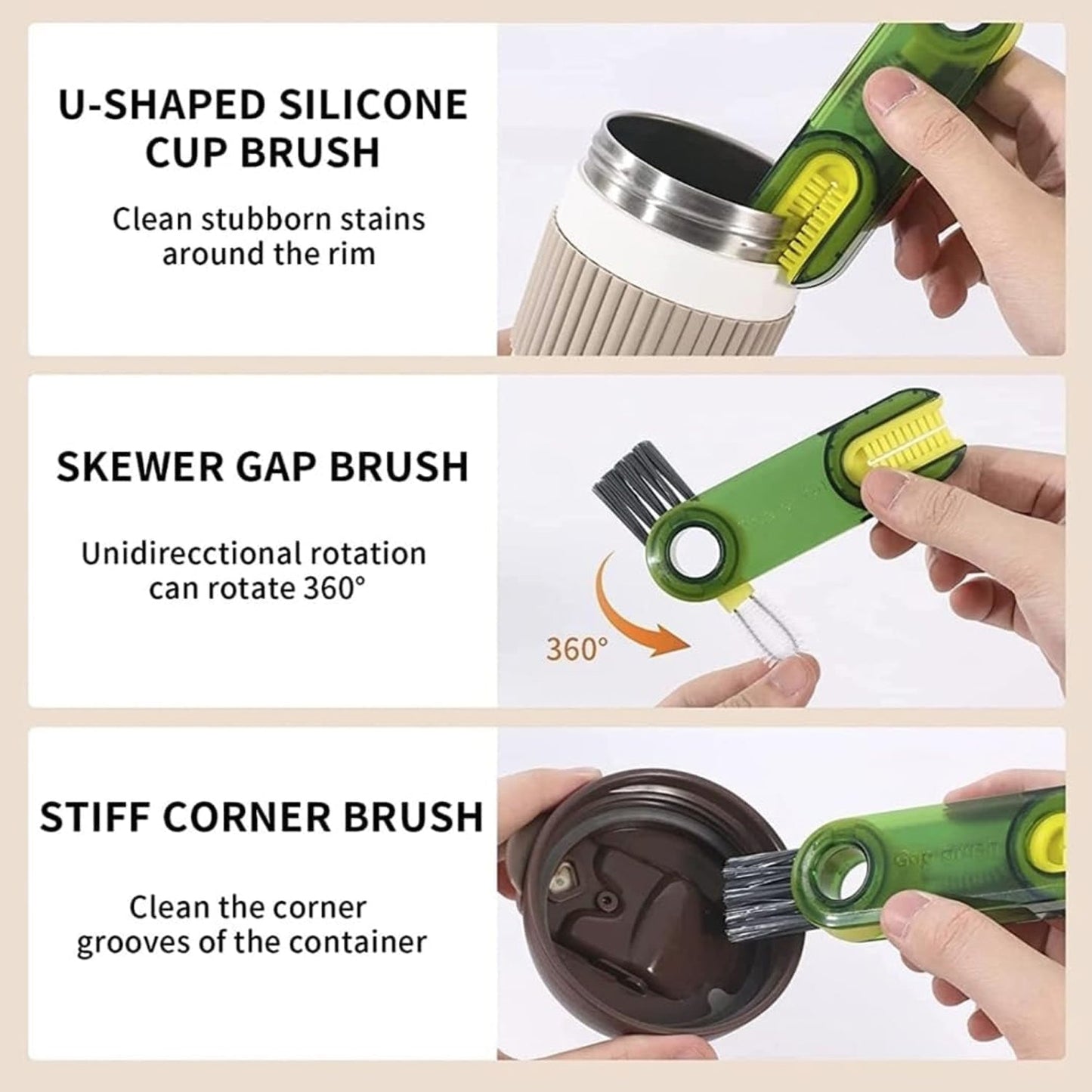 3-in-1 Bottle & Cup Cleaning Brush – Lid & Cover Scrubber (1 Pc)