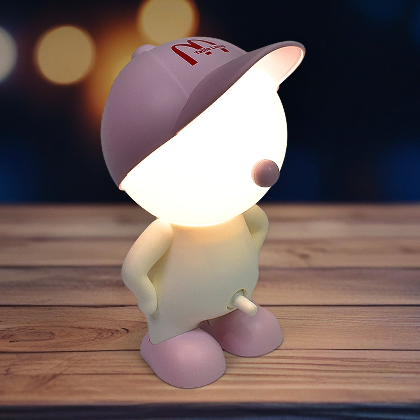Cartoon LED Desk Night Light – USB Rechargeable with Head Cap
