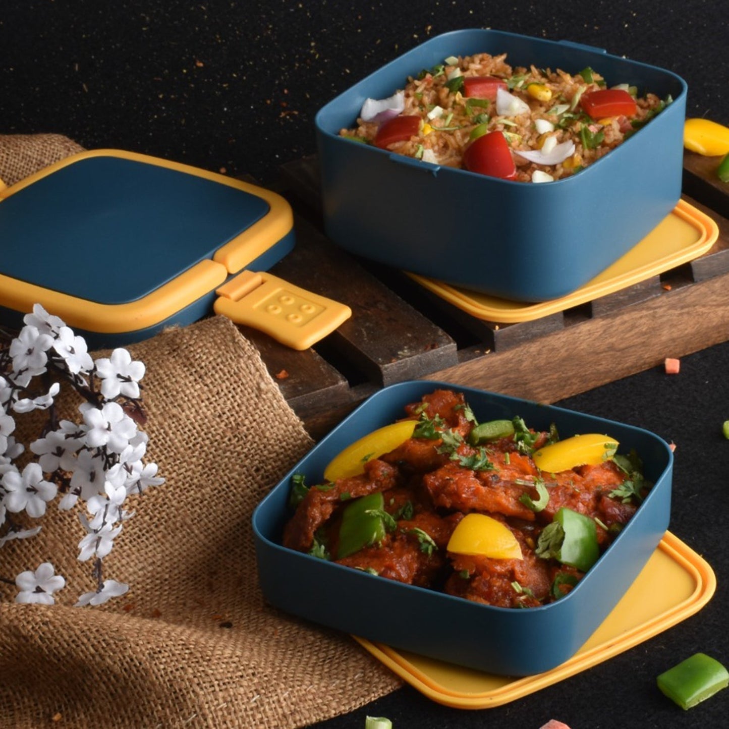 Double-Layer Portable Lunch Box with Handle & Spoon