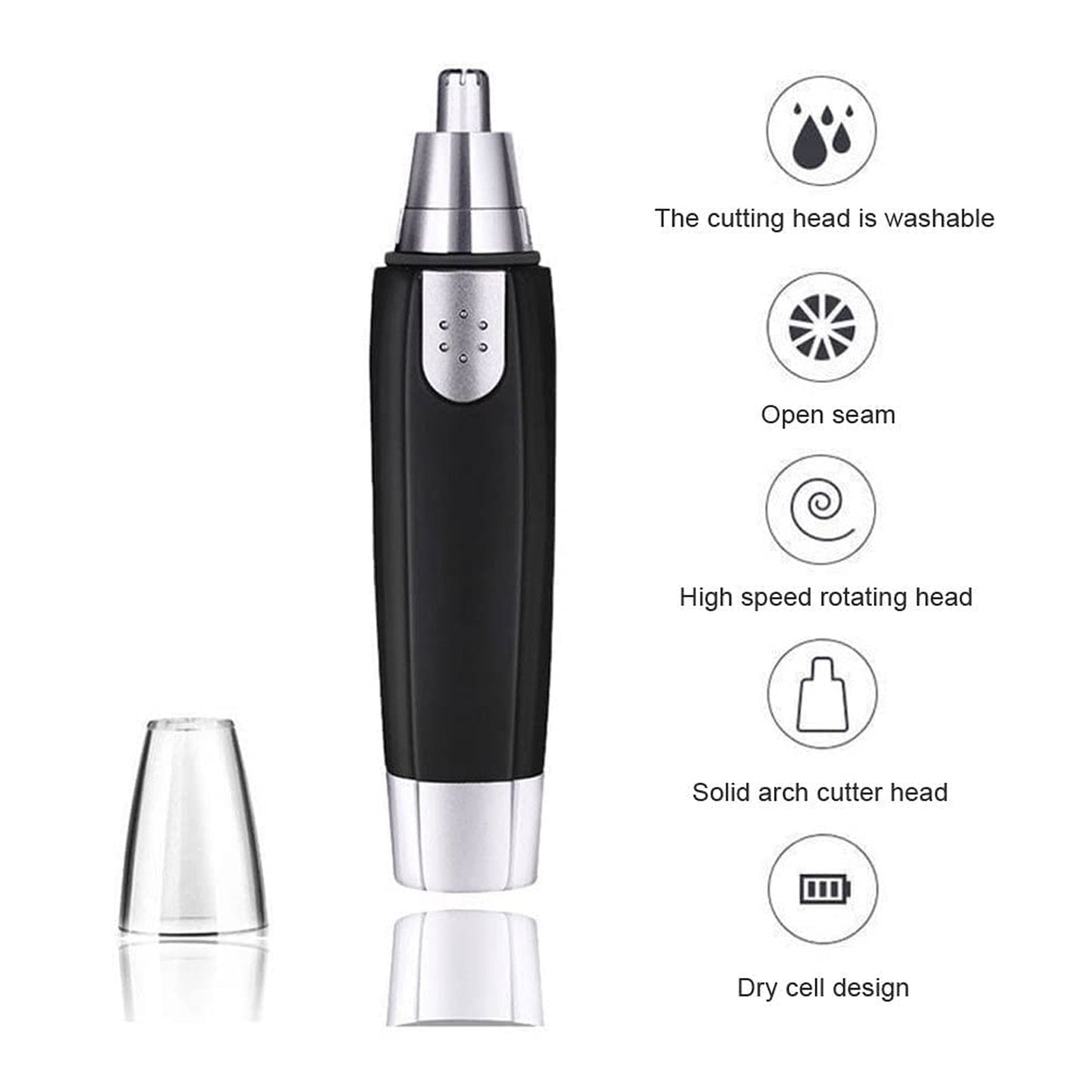 Stainless Steel Battery-Operated Ear and Nose Hair Trimmer – Heavy-Duty Grooming Tool