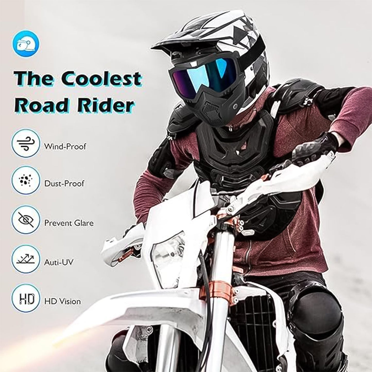 Motorcycle Goggles with Detachable Face Mask – Windproof, UV-Proof, Anti-Scratch Riding Glasses for Off-Road, Cycling, Racing