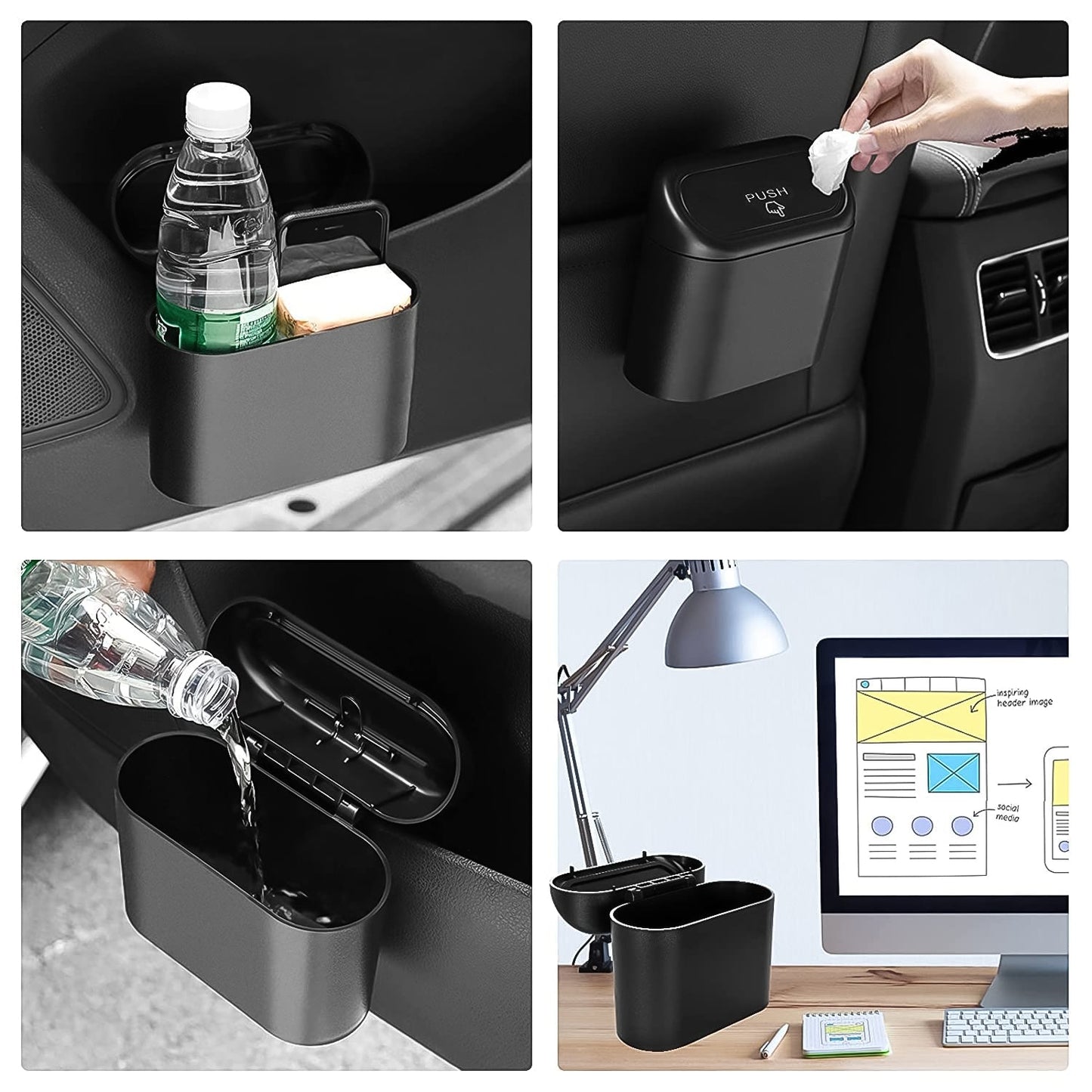 Mini Car Trash Can with Lid – Waterproof & Compact Storage