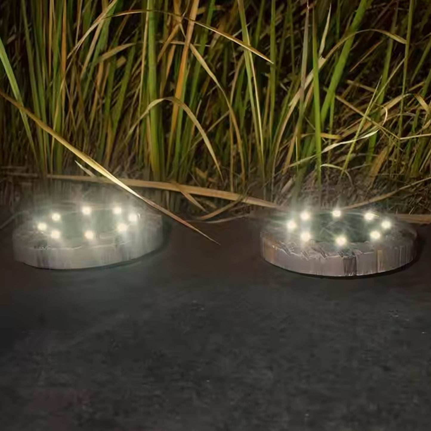 Disk Lights Slate – 2 Pc Heavy-Duty Solar Pathway Lights with 4 LEDs, Weatherproof & Auto On/Off