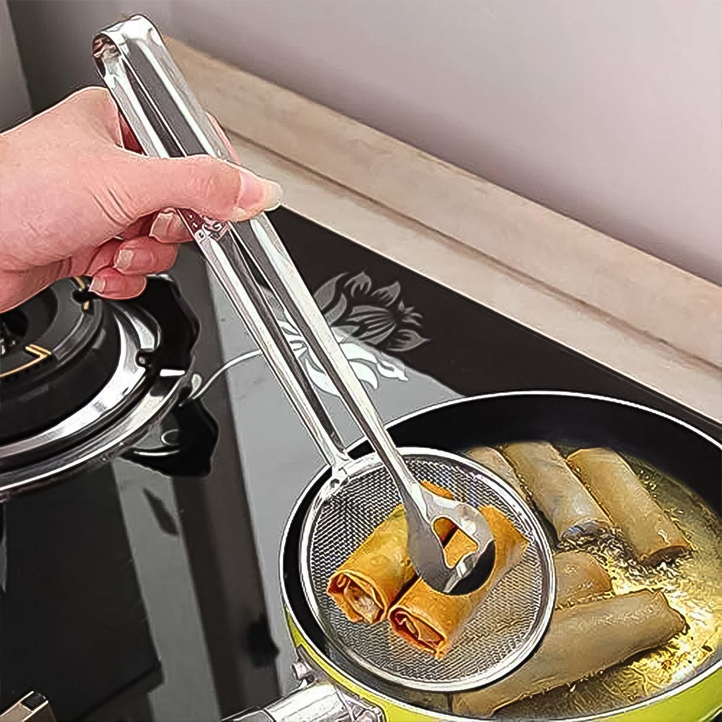 2-in-1 Stainless Steel Filter Spoon with Clip for Frying & Grilling