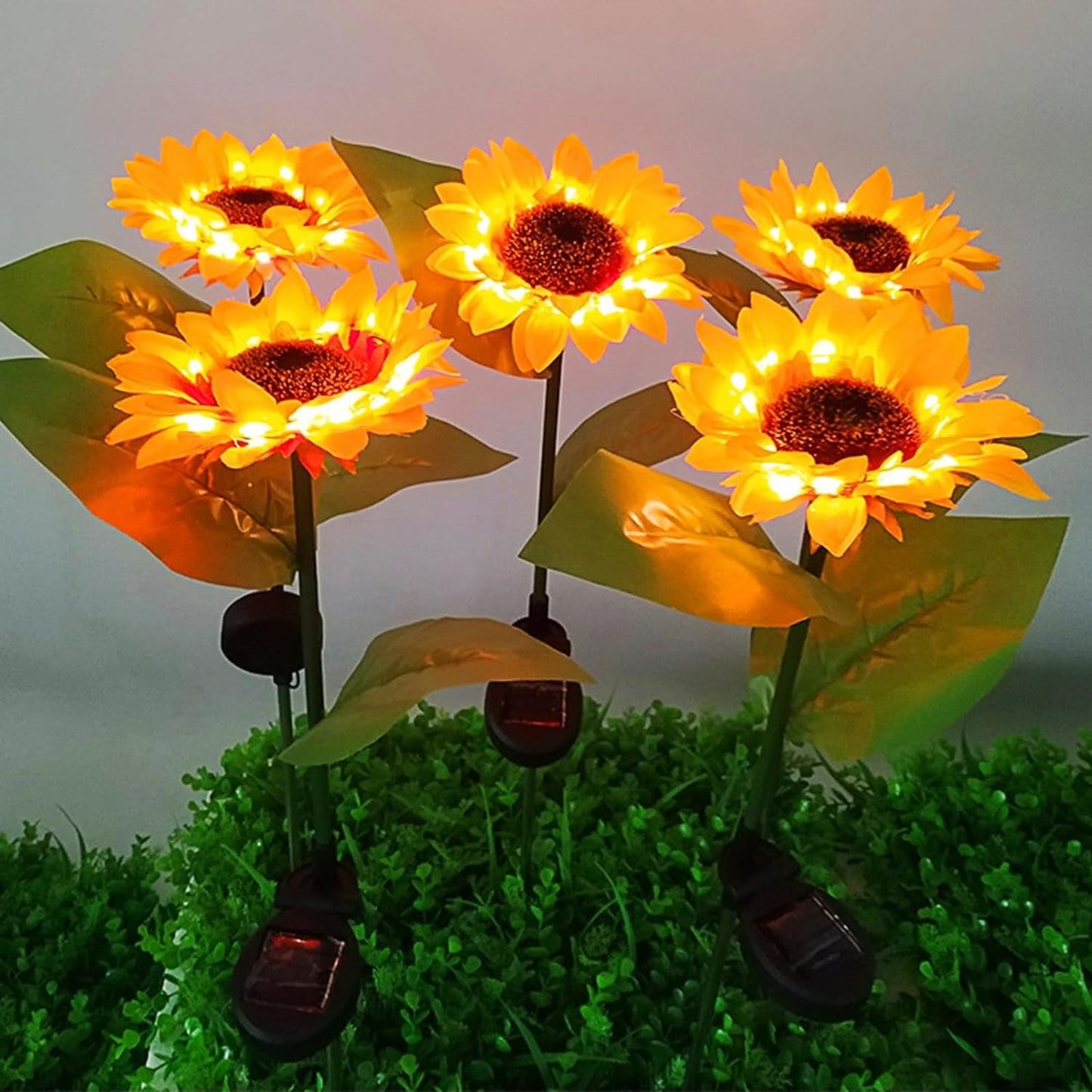 Solar Sunflower Garden Lights with Flash Mode & Waterproof Design - Set of 2
