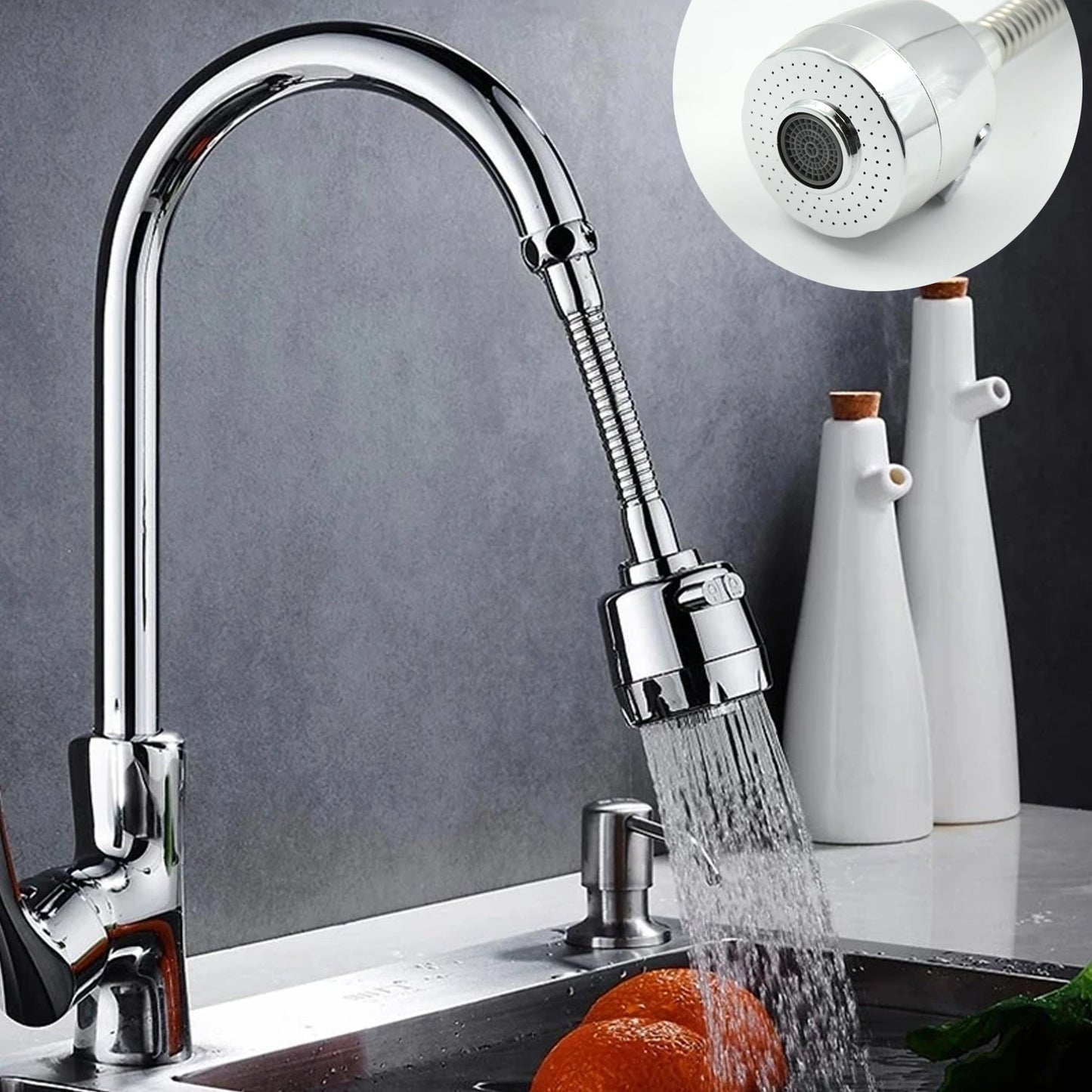 360° Rotating Faucet Sprayer with Water-Saving Aerator (6 Inch)