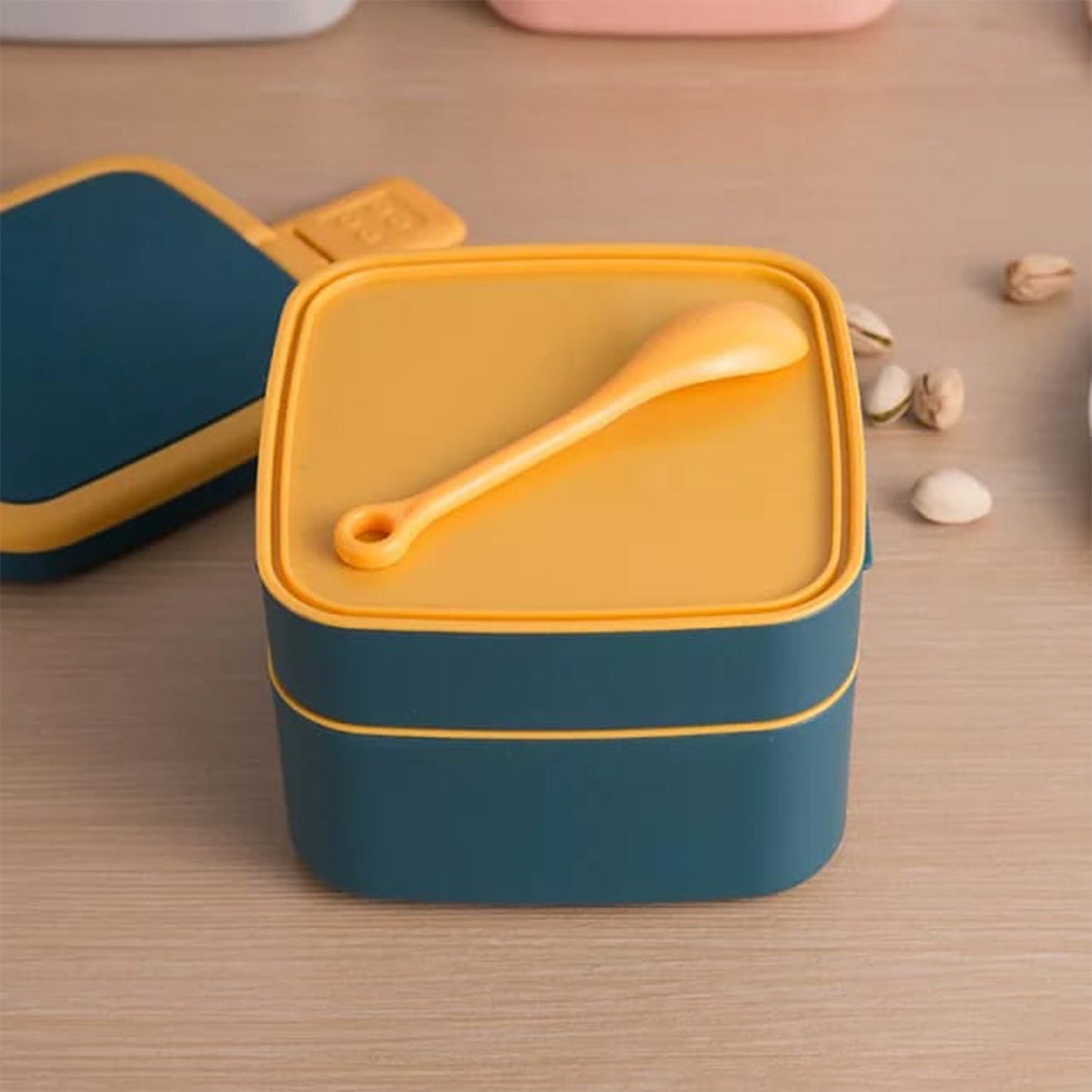 Double-Layer Portable Lunch Box with Handle & Spoon