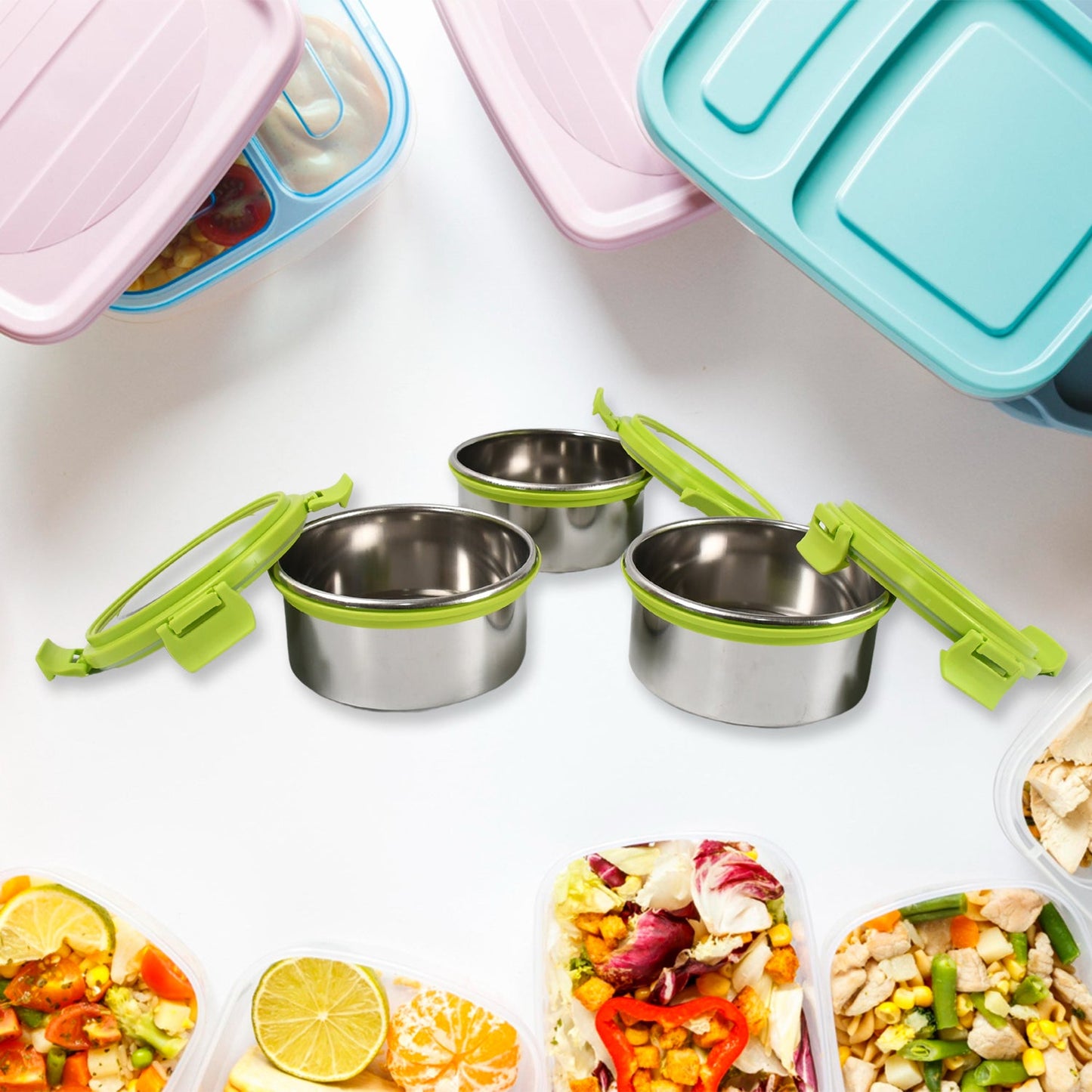 Stainless Steel Tiffin with 4-Side Lock Lid – Airtight & Leakproof Dabba