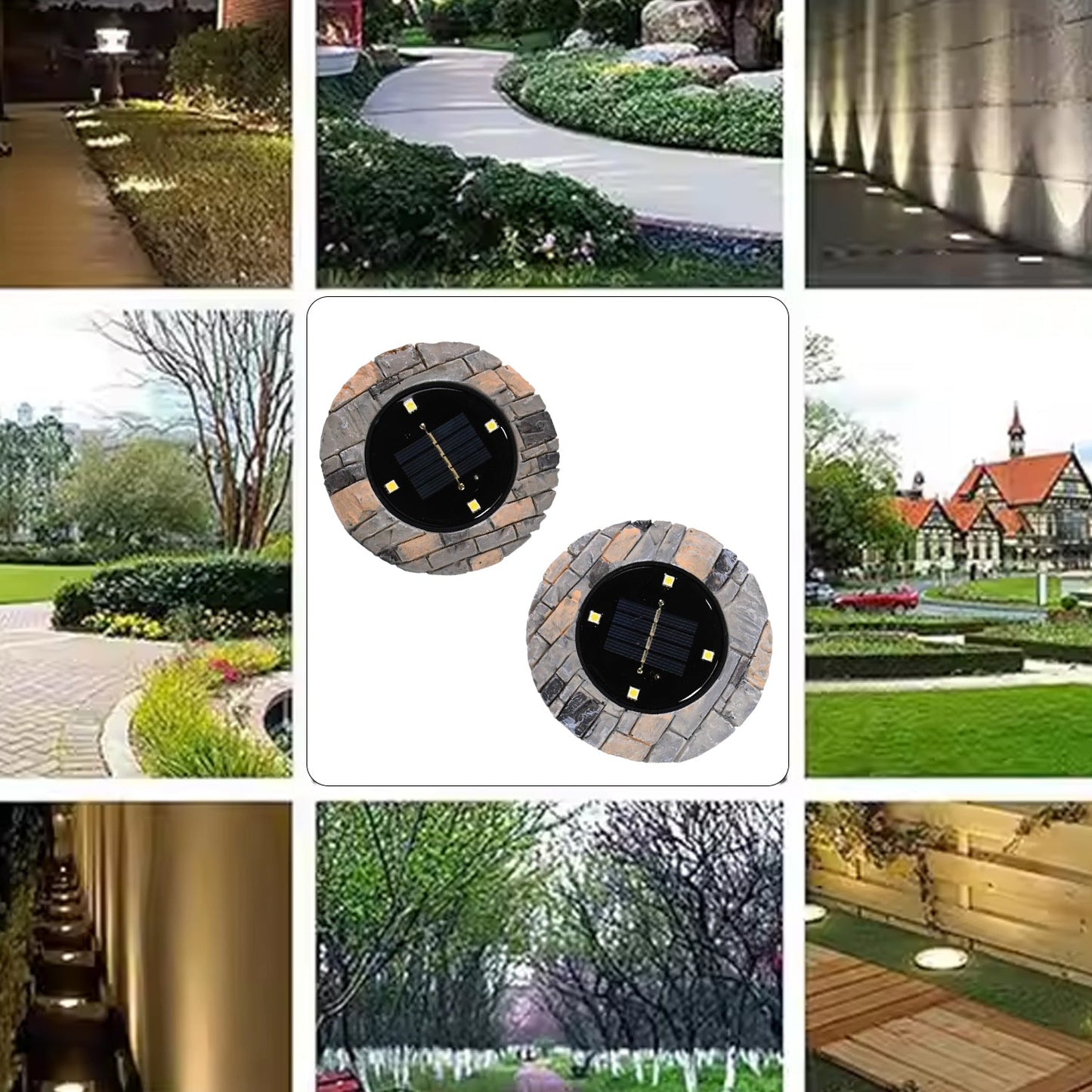 Disk Lights Slate – 2 Pc Heavy-Duty Solar Pathway Lights with 4 LEDs, Weatherproof & Auto On/Off