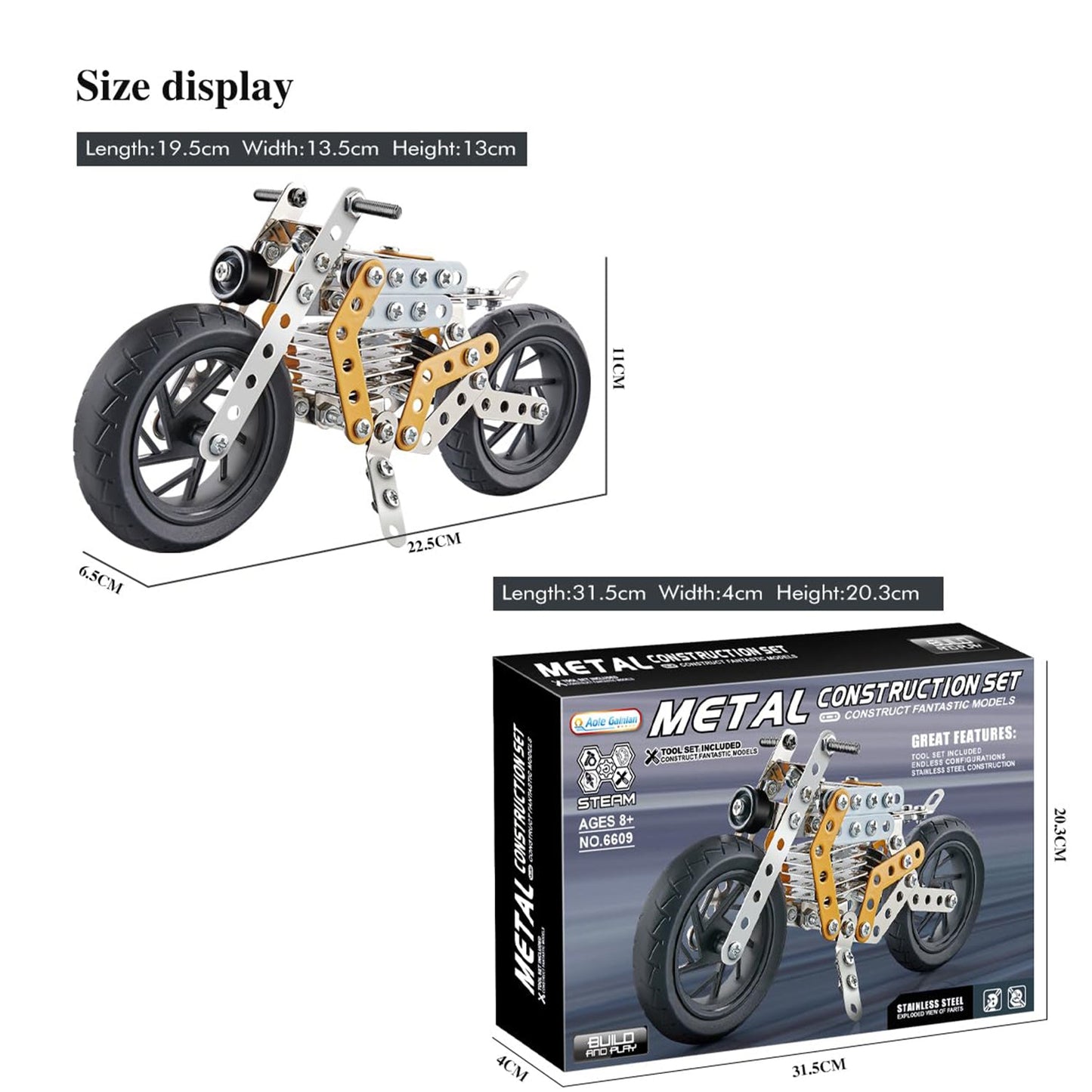 Metal DIY Bike Building Blocks Kit for Kids (162 Pcs | 1 Set)