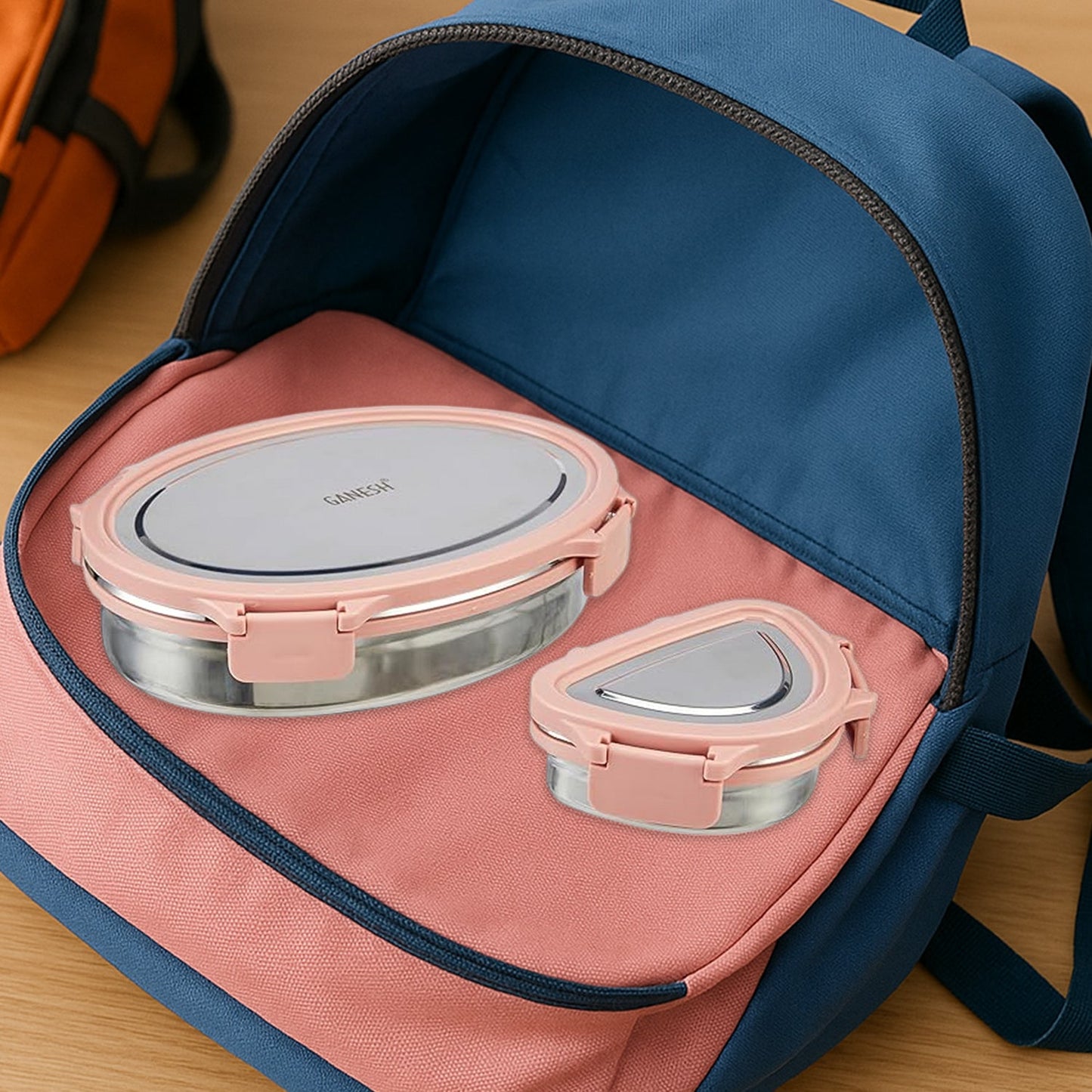 Ganesh Classy 2pc Stainless Steel Lunch Box Set – Oval & Triangle Tiffin