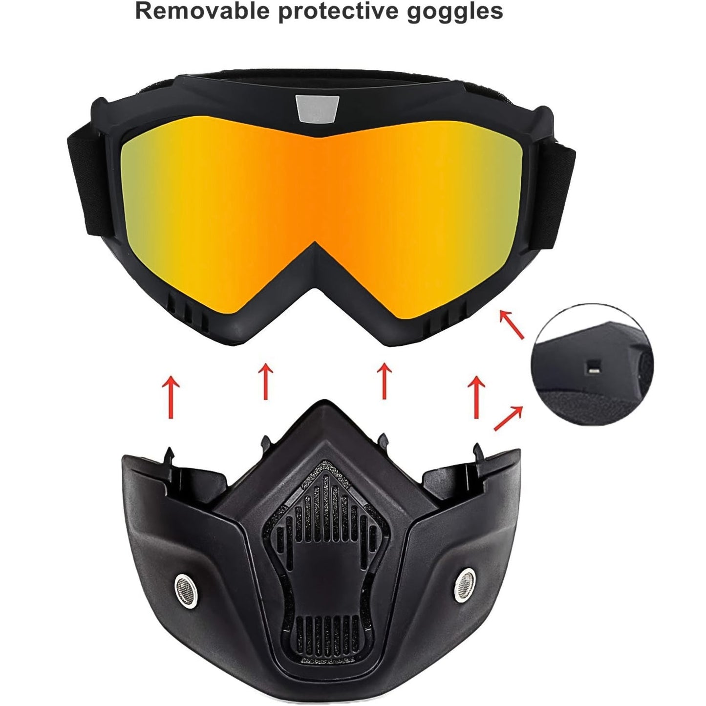 Motorcycle Goggles with Detachable Face Mask – Windproof, UV-Proof, Anti-Scratch Riding Glasses for Off-Road, Cycling, Racing