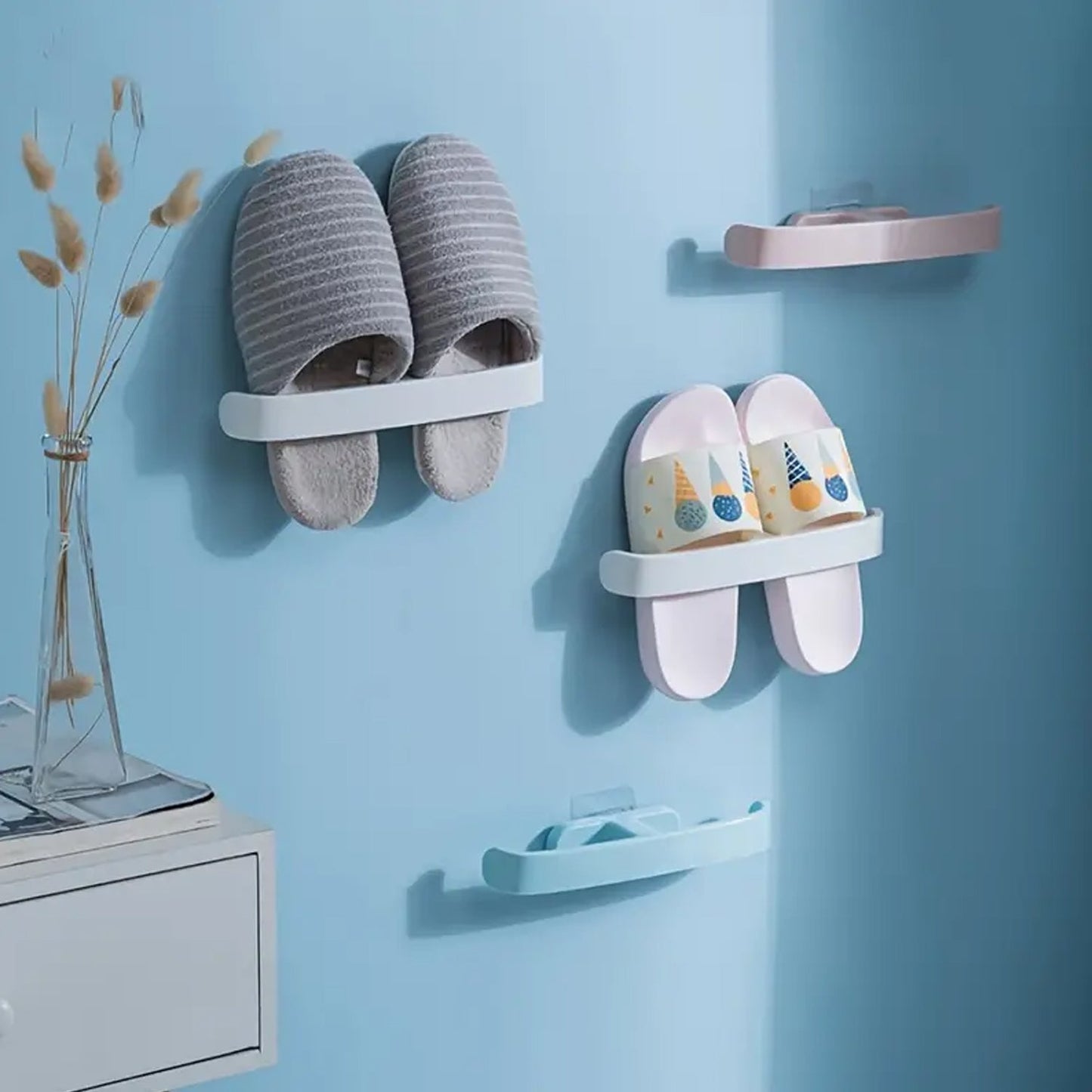 Self-Adhesive Bathroom Towel & Slipper Rack – Wall Mounted | No Drill | Multi-Purpose Holder