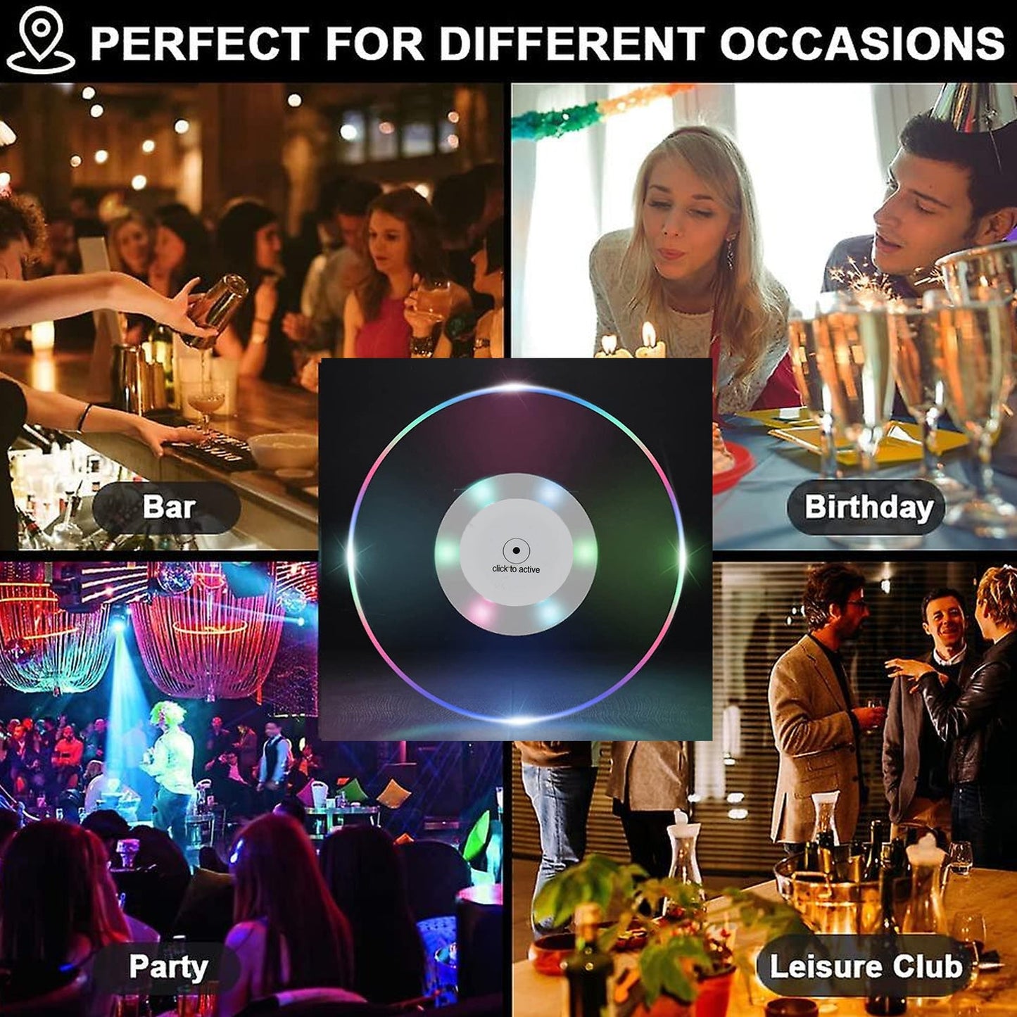 Colorful LED Cocktail Coaster – Ultra-Thin Round Light-Up Drink Coaster, Waterproof & Non-Slip Luminous Base for Party, Bar, Wedding (1 Pc)