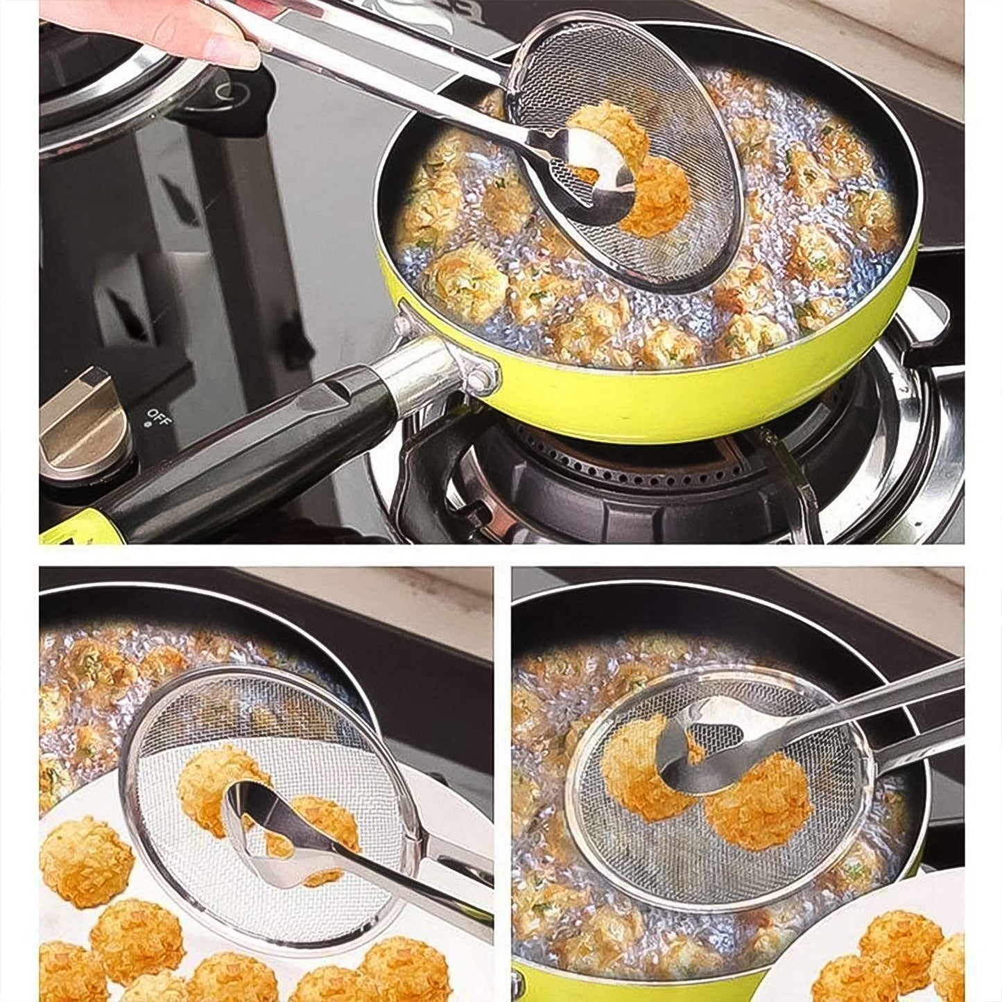 2-in-1 Stainless Steel Filter Spoon with Clip for Frying & Grilling