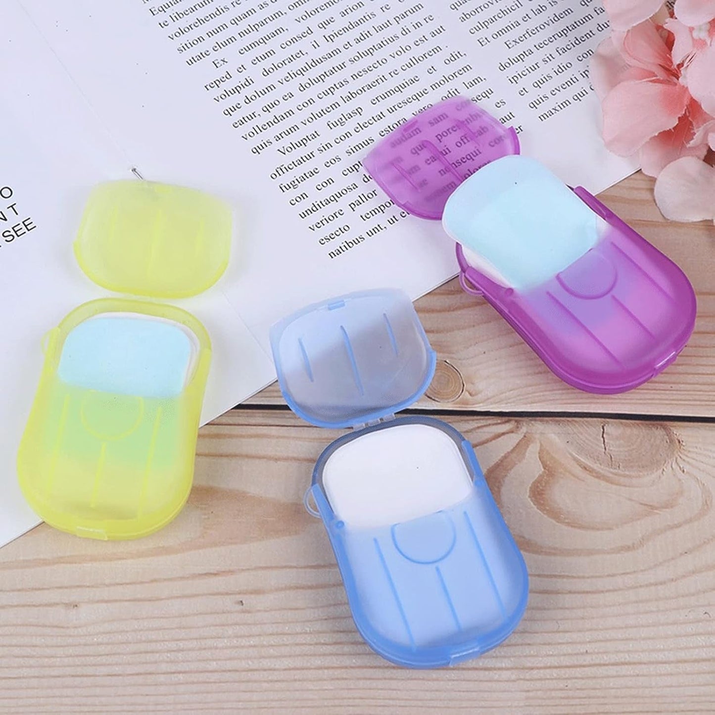 Travel Paper Soap Sheets with Mini Box – 20 Sheets, Random Color