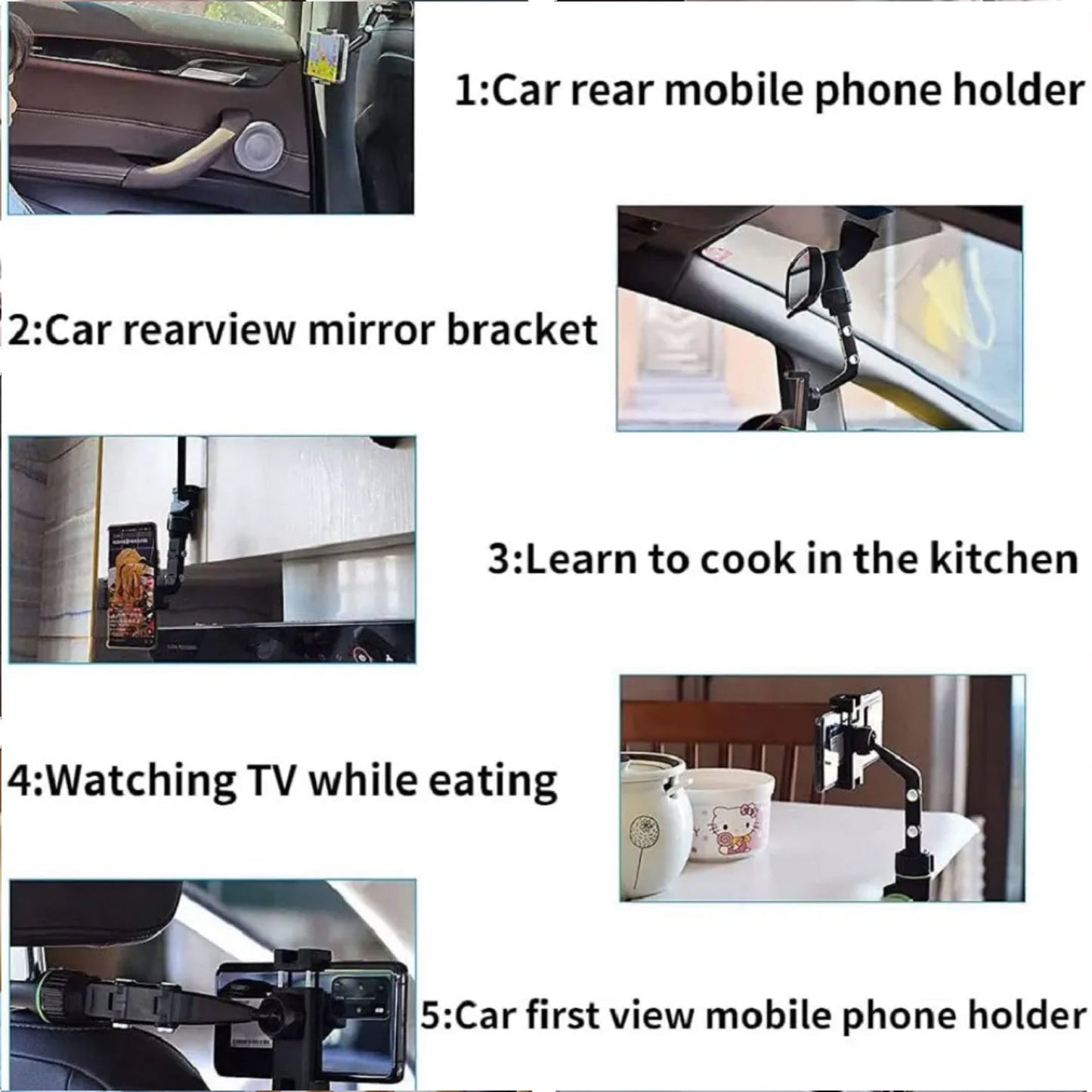 Multifunctional Car Rearview 360° Rotating Mobile Holder Clip