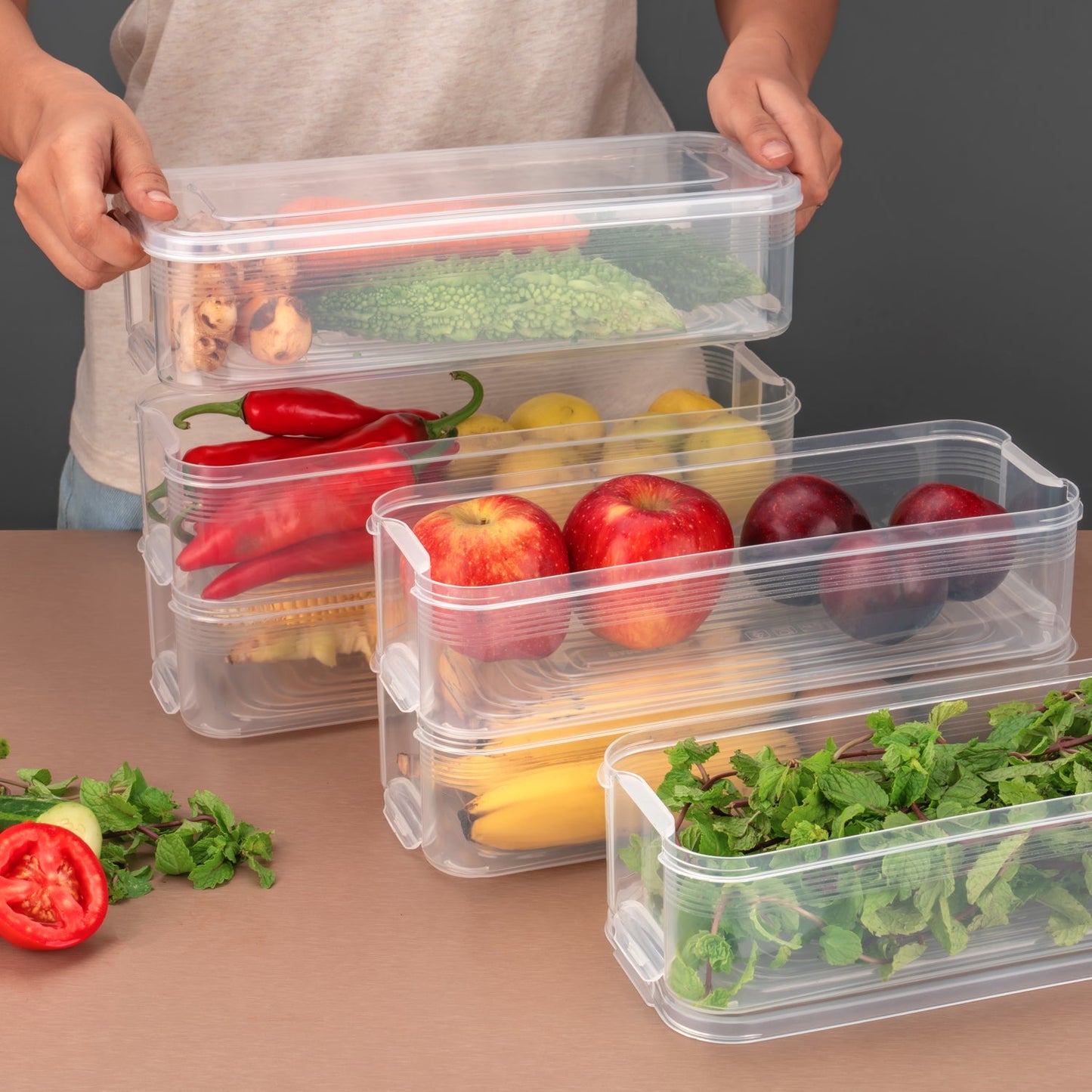 Stackable Fridge Storage Containers with Lid – Set of 3 (1500ml Each)