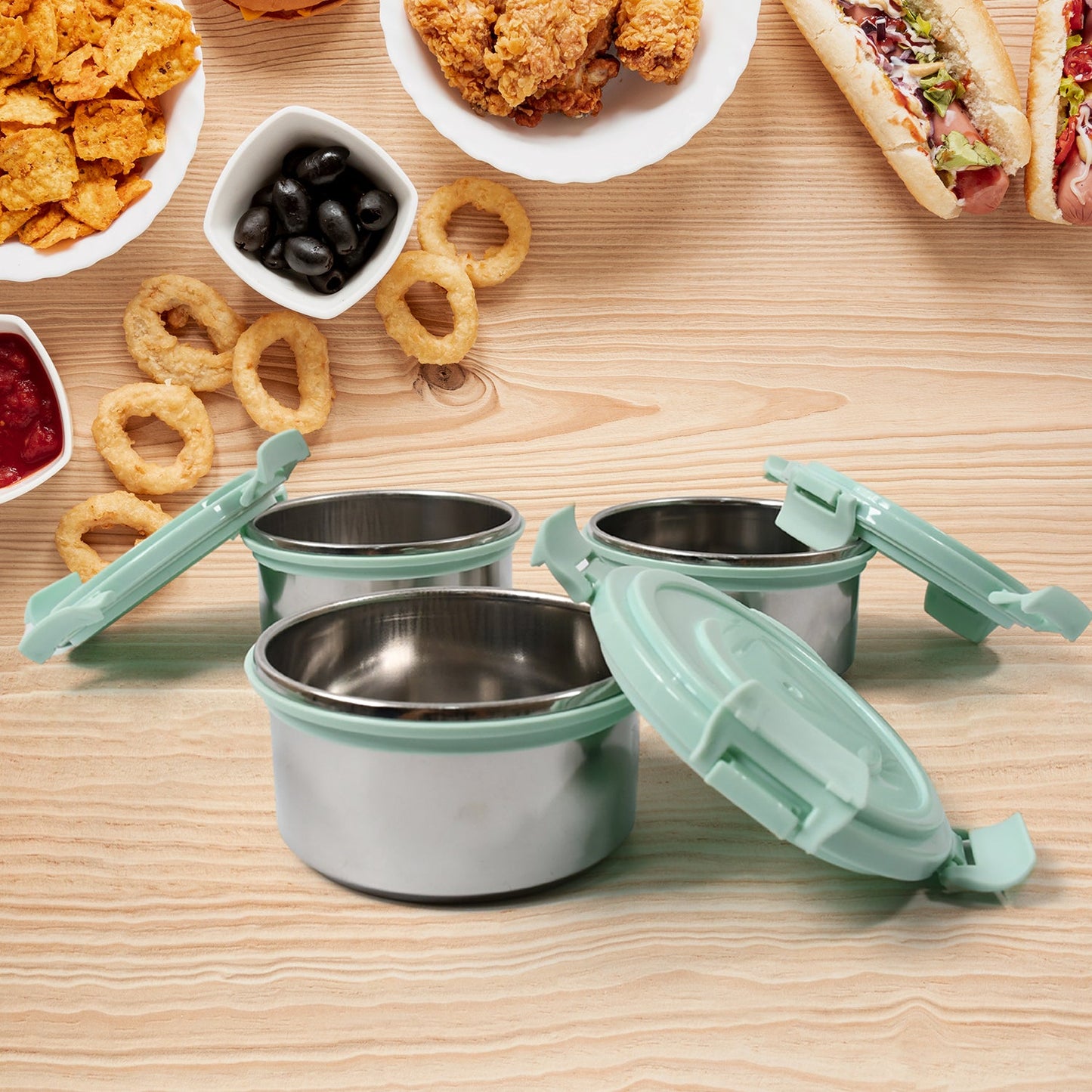 Ganesh 4in1 Lunch Box Set with 3 Steel Containers & Salad Box + Zip Bag