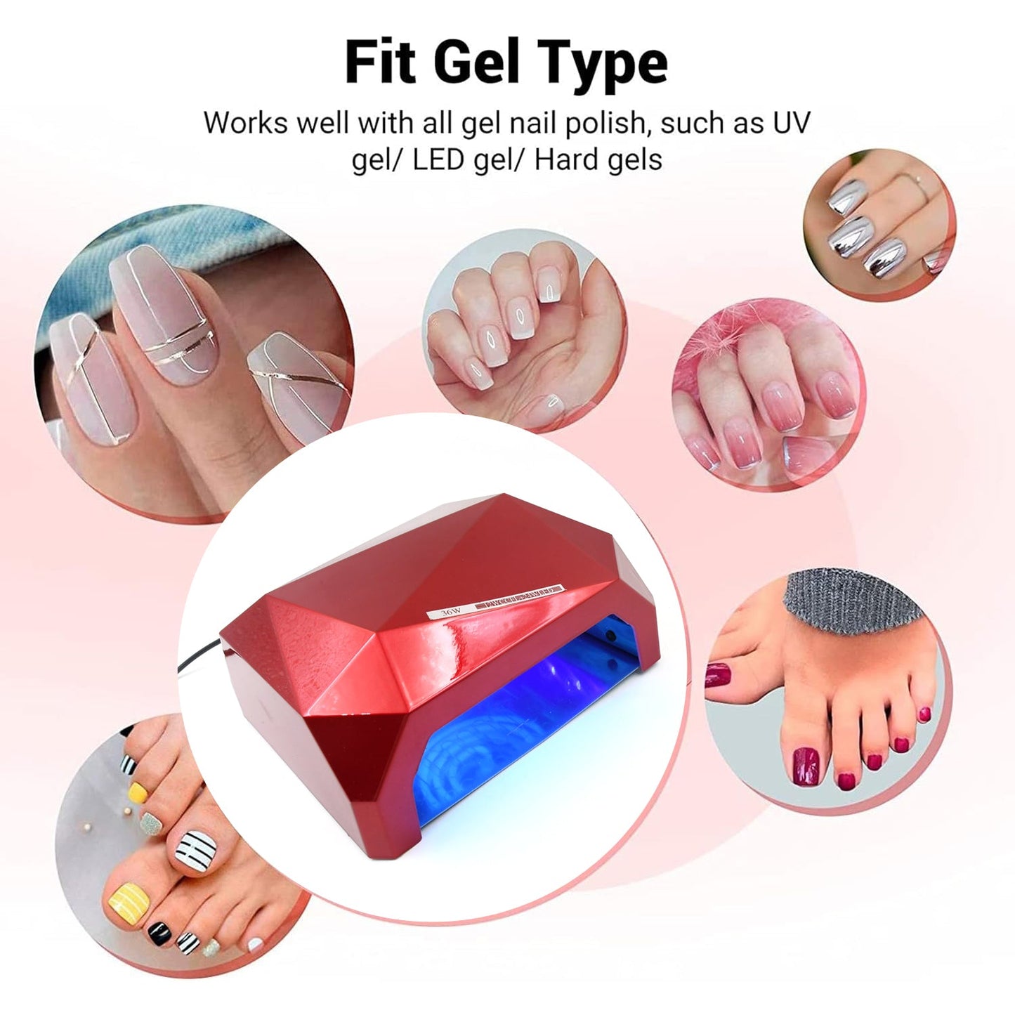 36W LED Nail Dryer Lamp for Gel Polish, Diamond-Shaped UV/LED Curing Light for Manicure & Pedicure