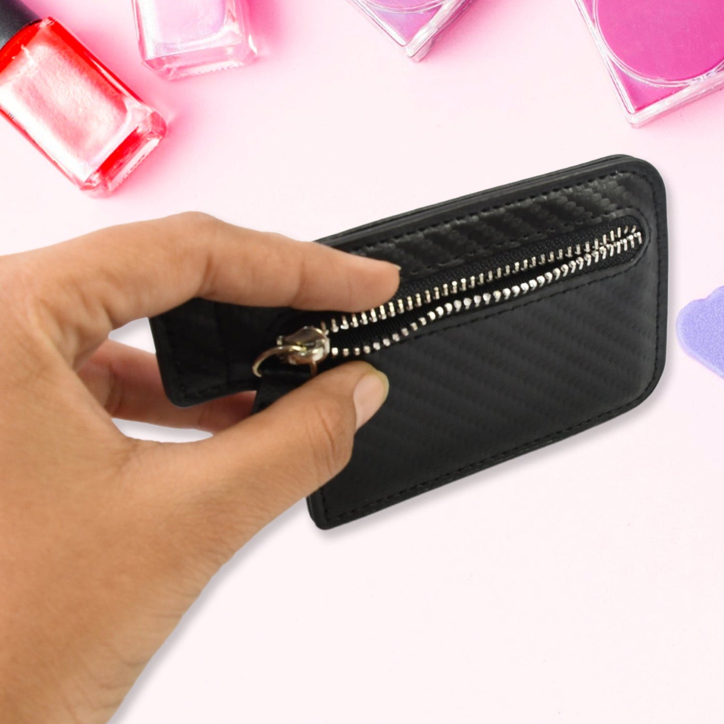 Adhesive Card Holder with Zipper for Phones – 1 Pc (Random Color)