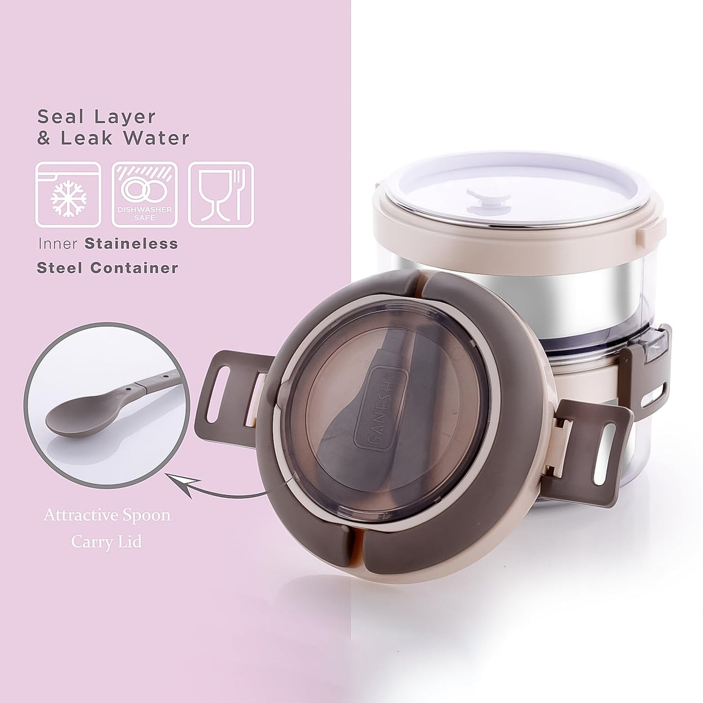 Ganesh Steko-2 Double Layer Stainless Steel Insulated Lunch Box – 750ml