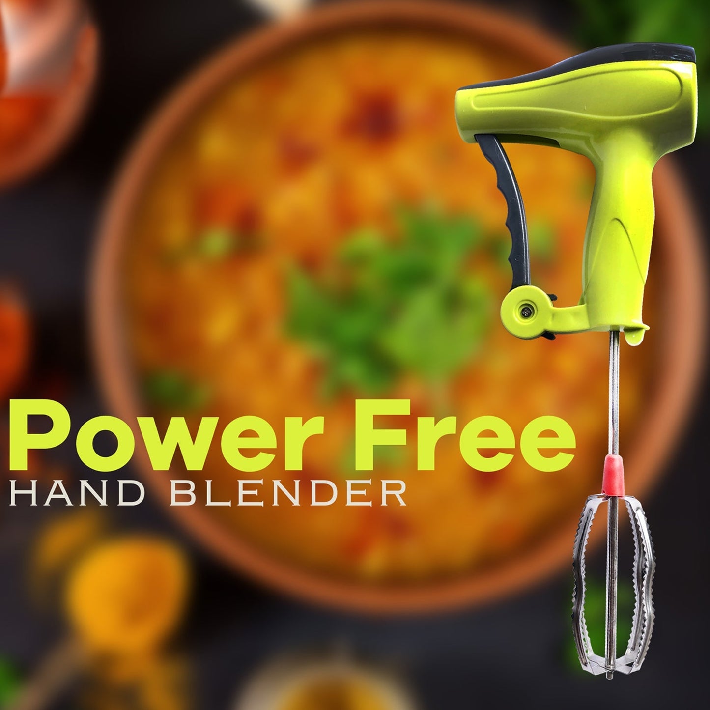 Power-Free Manual Hand Blender with Stainless Steel Blades – Milk Lassi Maker & Egg Beater