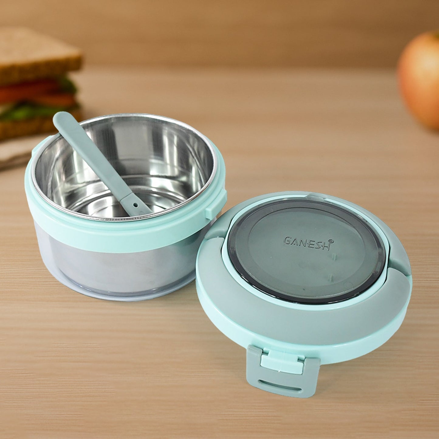 Ganesh Tiara 400ml Stainless Steel Insulated Lunch Box with Leakproof Lid & Folding Spoon – Compact Tiffin for Office, School & Travel
