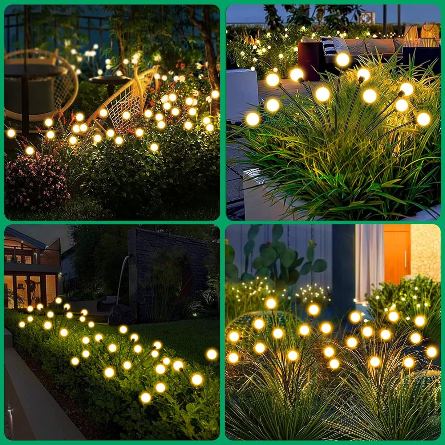 Solar Firefly Garden Lights – 2 Pc Set, 12 LED Warm LED Outdoor Garden Decor