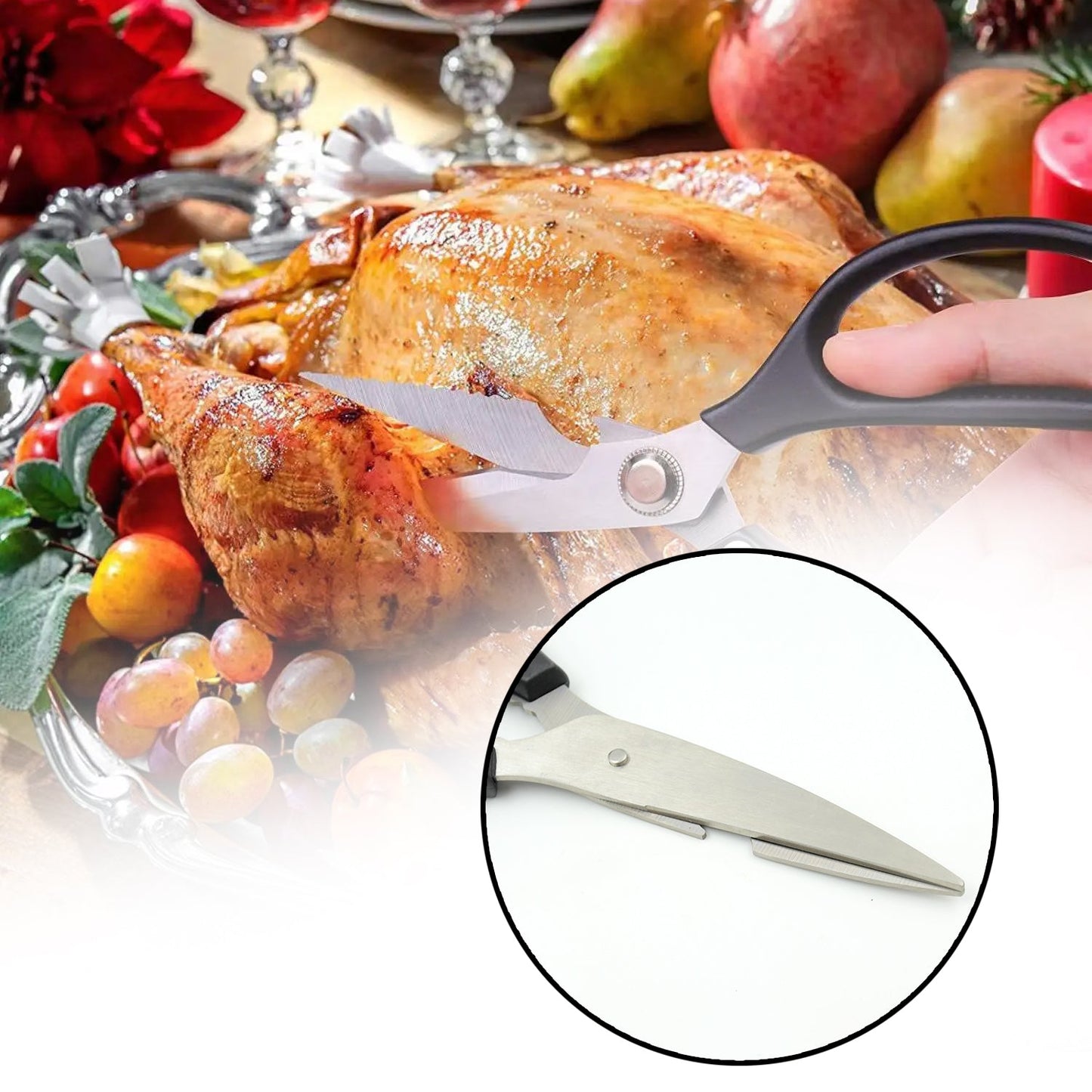 3-in-1 Stainless Steel Kitchen Scissors with Magnetic Holder