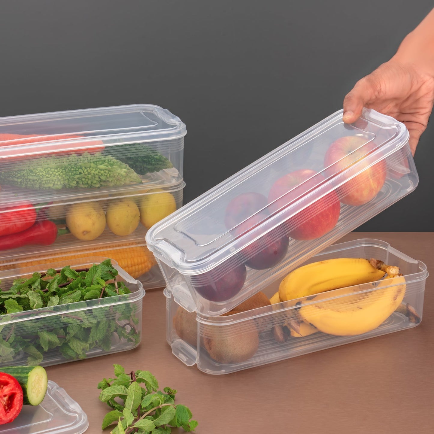 Stackable Fridge Storage Containers with Lid – Set of 3 (1500ml Each)