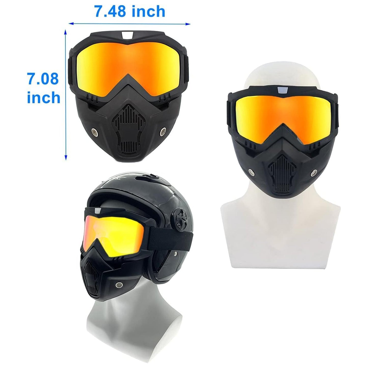 Motorcycle Goggles with Detachable Face Mask – Windproof, UV-Proof, Anti-Scratch Riding Glasses for Off-Road, Cycling, Racing