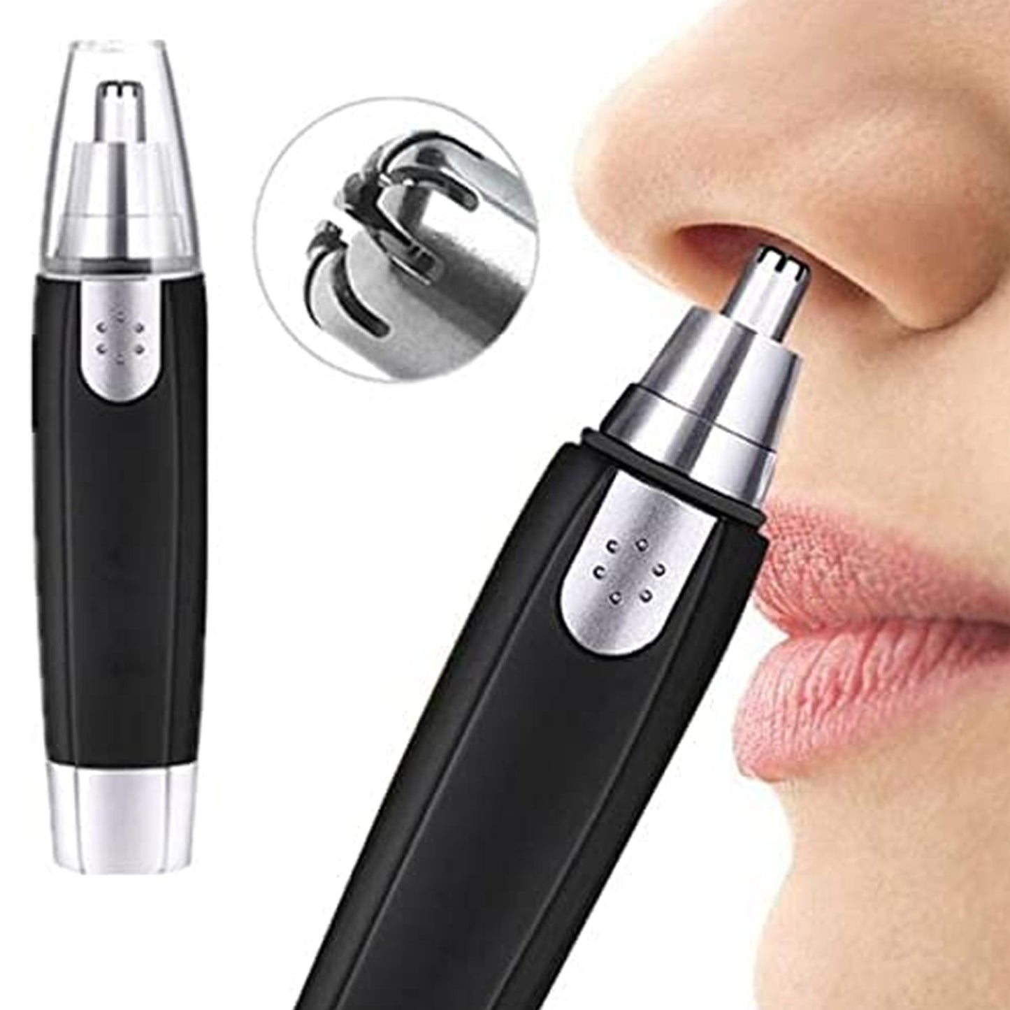 Stainless Steel Battery-Operated Ear and Nose Hair Trimmer – Heavy-Duty Grooming Tool