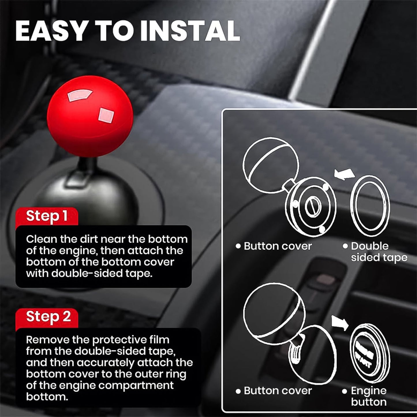 Ball Design Car Push Start Button Cover – Universal DIY Accessory (1 Pc)