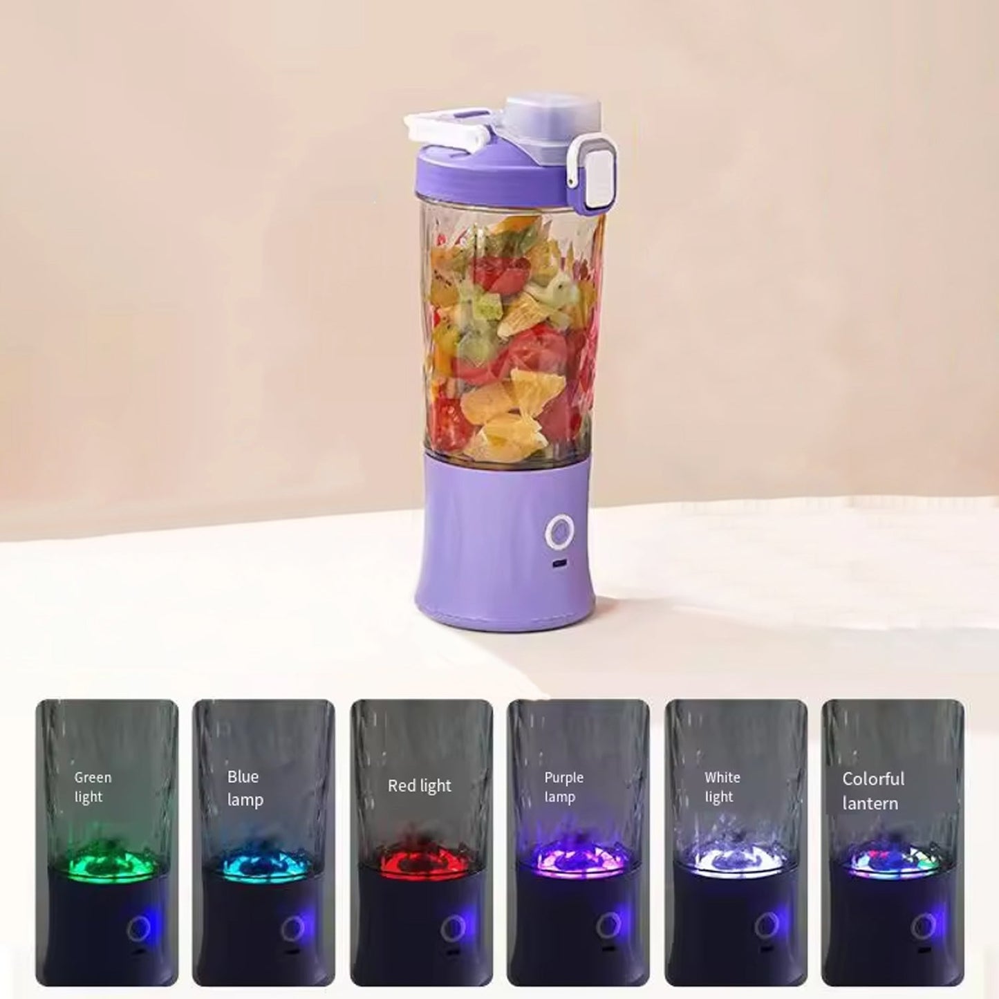 Electric Crusher Juicer with Multicolor LED and USB Charging, 8 Blades (600ML)