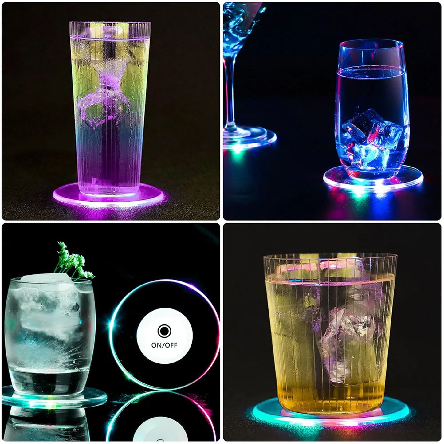 Colorful LED Cocktail Coaster – Ultra-Thin Round Light-Up Drink Coaster, Waterproof & Non-Slip Luminous Base for Party, Bar, Wedding (1 Pc)