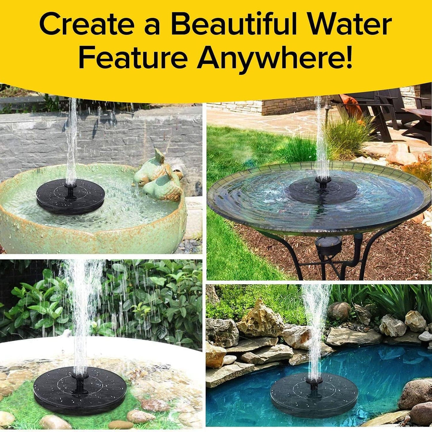 Solar Water Fountain with 5 Spray Modes – No Install Needed
