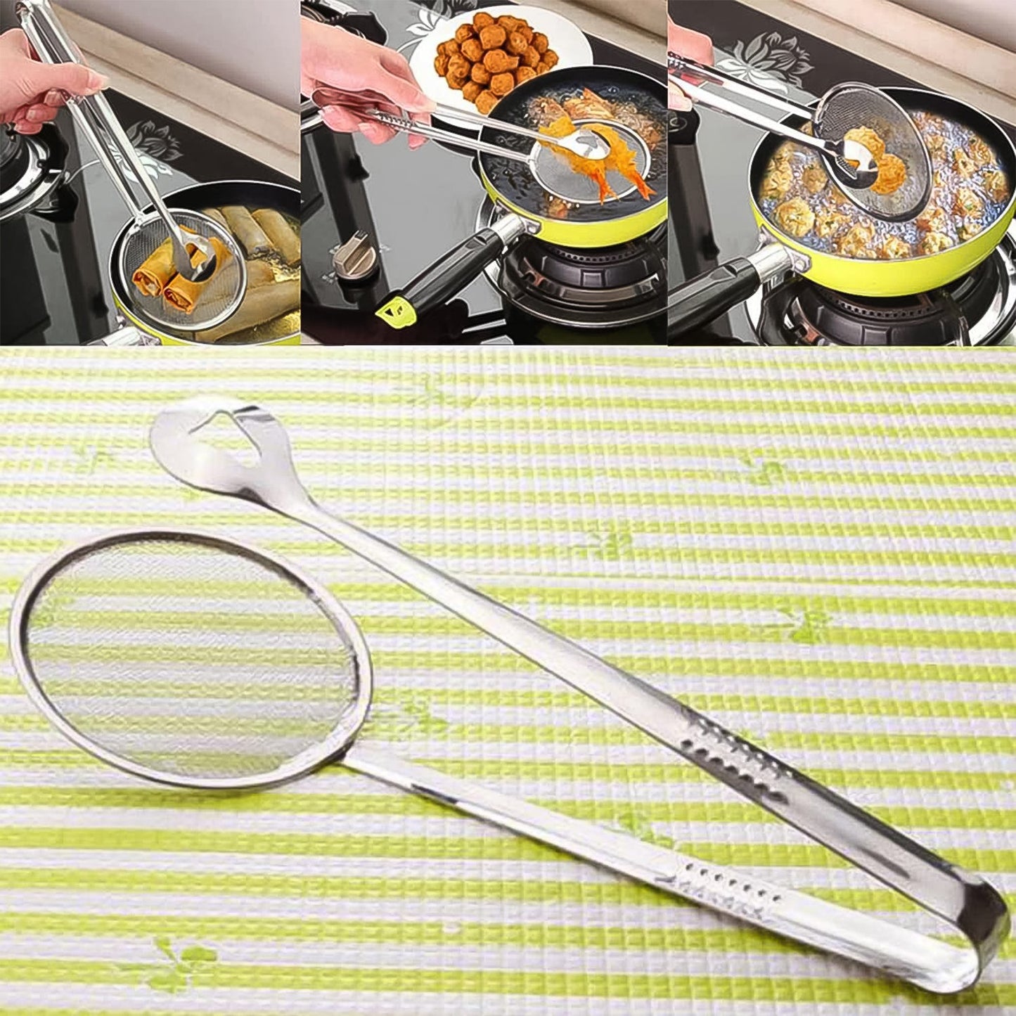 2-in-1 Stainless Steel Filter Spoon with Clip for Frying & Grilling
