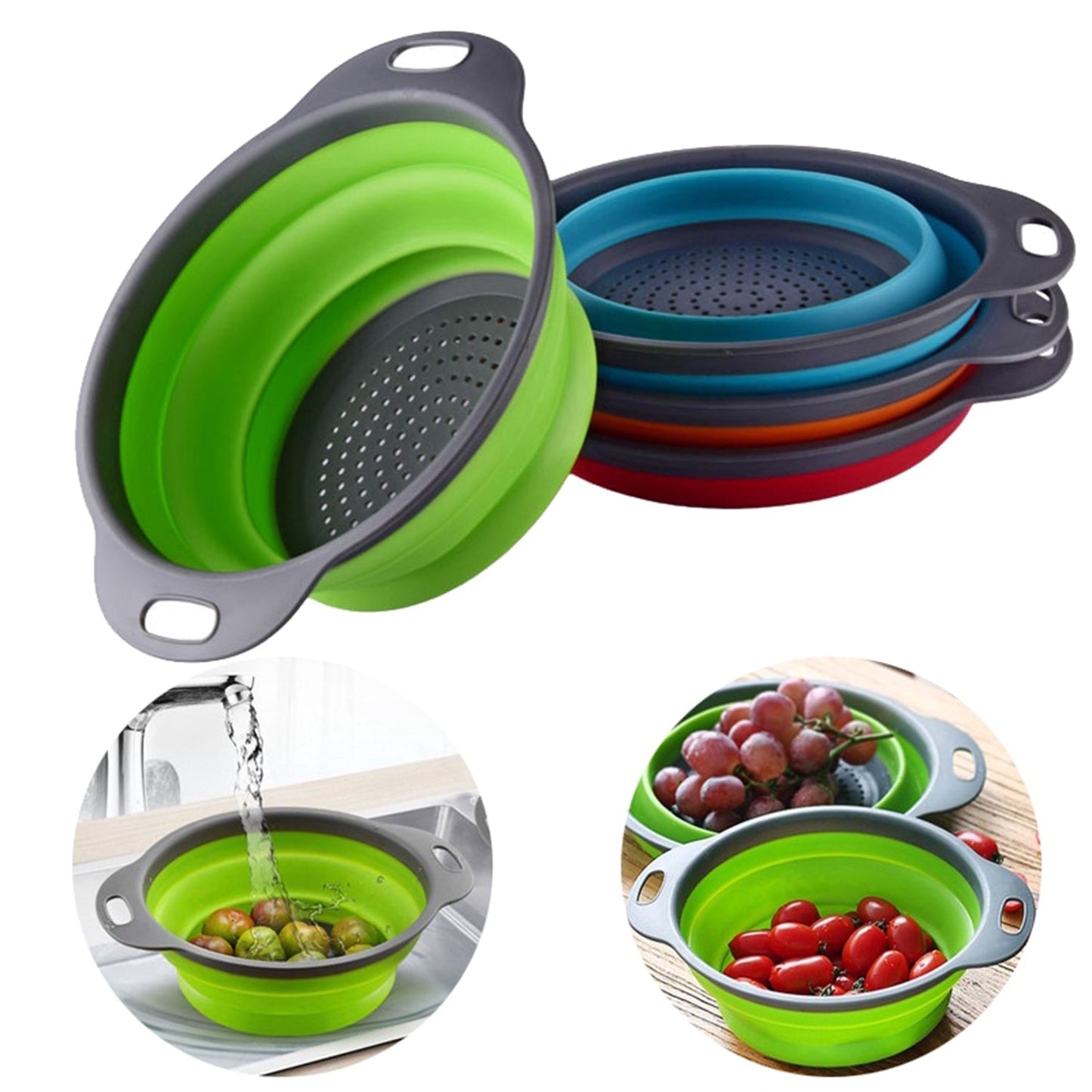 Foldable Round Silicone Strainer – Lightweight & Portable Kitchen Utensil